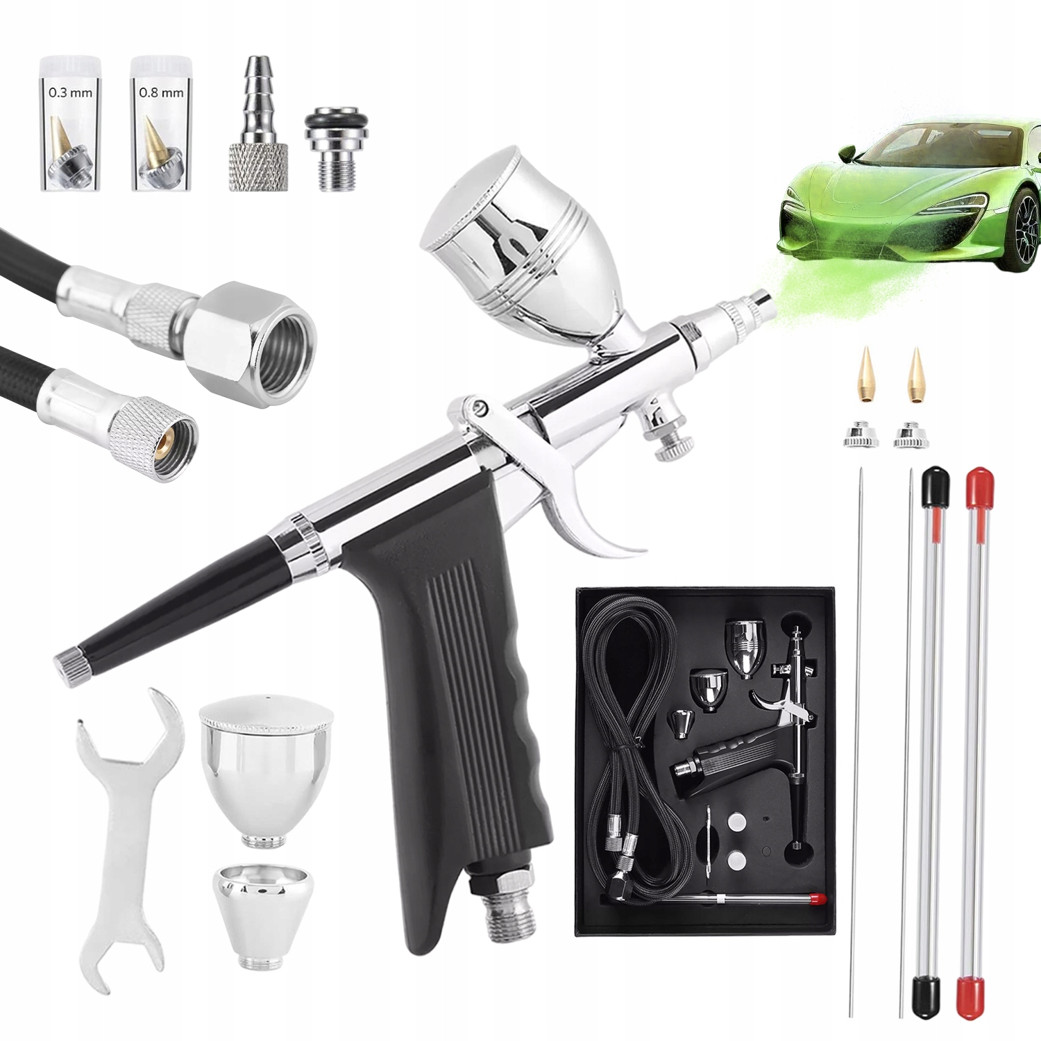 Airbrush Pro Kůži A Modelářství 0.3 0.5 0.8 MM Se 3 Kelímky