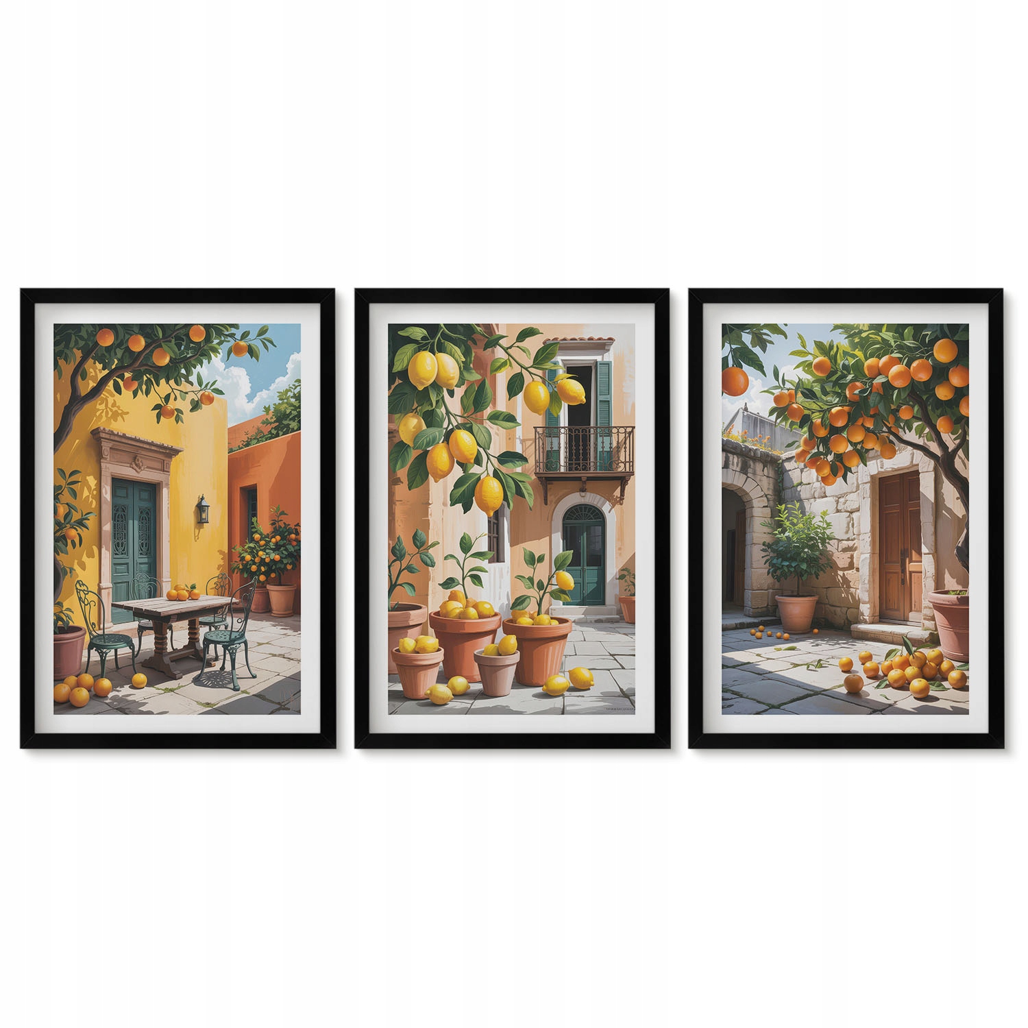 Sada triptychů Sada fotoobrazů Sada 40x60 Citrusové ovoce v zahradě