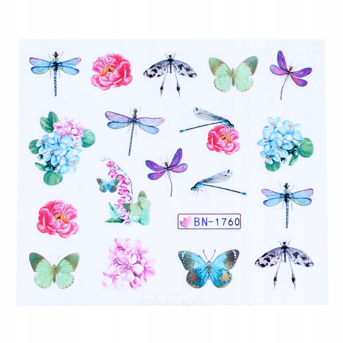 NAKLEJKI WODNE NA PAZNOKCIE WAŻKI MOTYLE KWIATY BN-1760