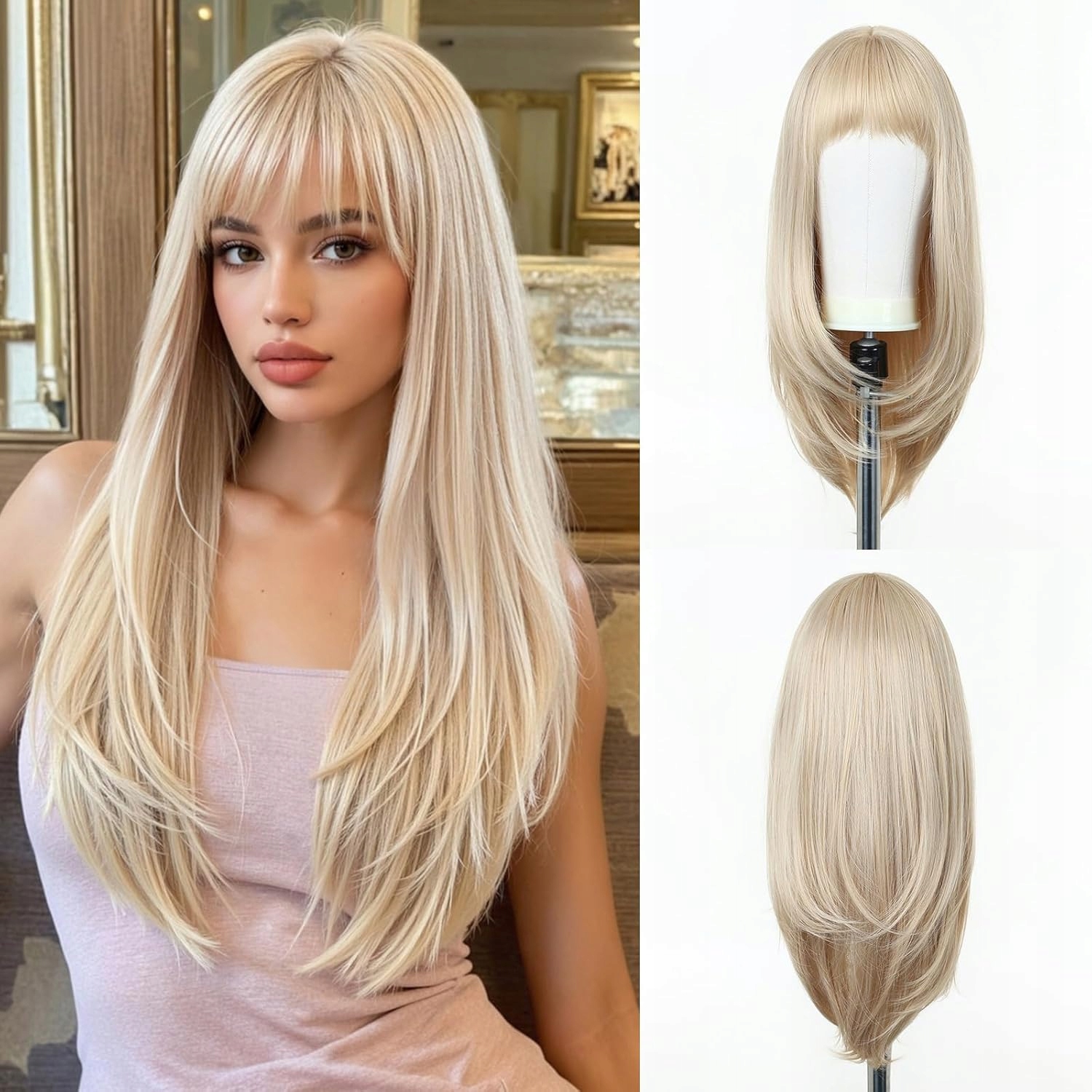 Esmee LC1290-1 Peruka z grzywką włosy syntetyczne blond 55cm