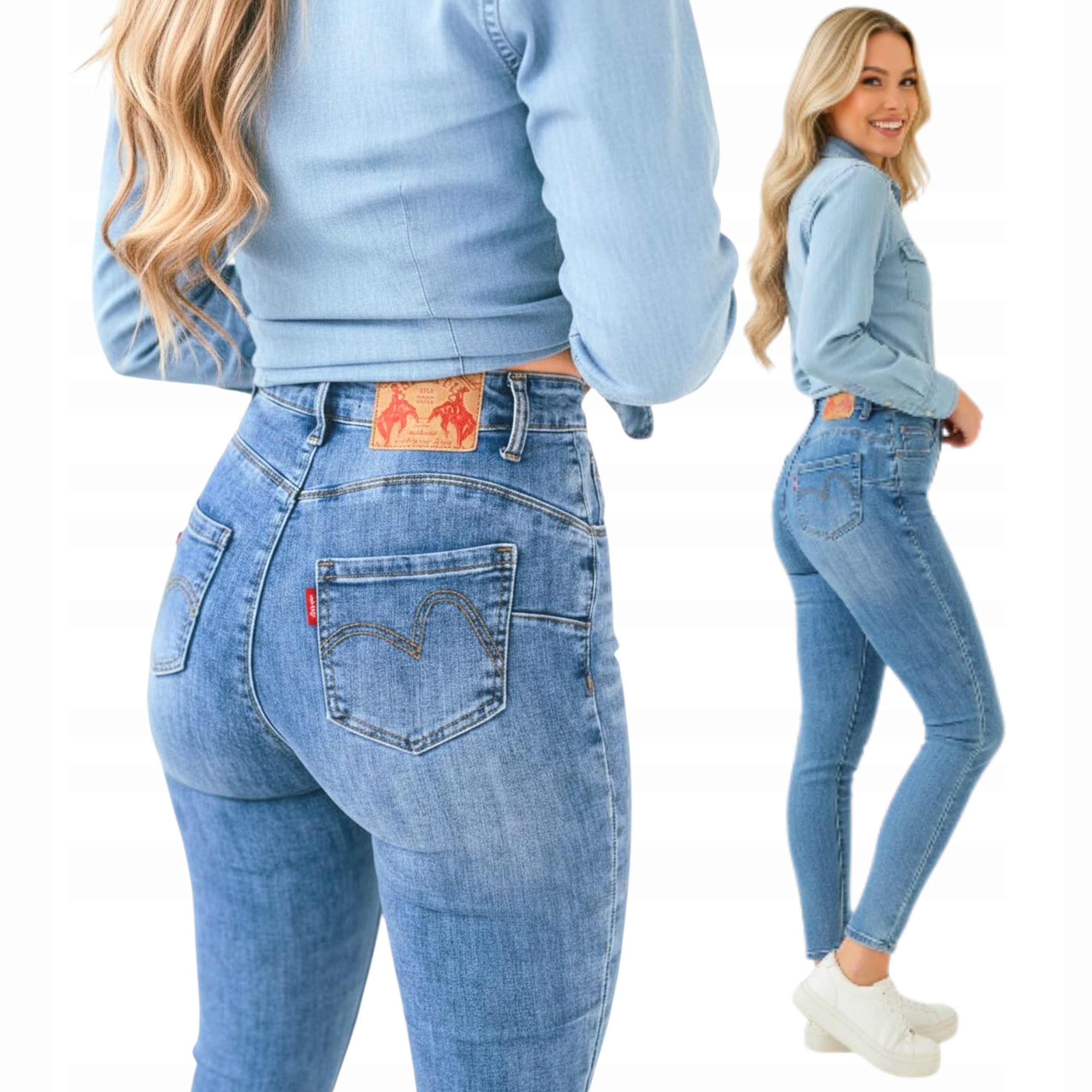 Módní Dámské Džínové Kalhoty Úzké Nohavice Push Up Světle Modré vel. L  40