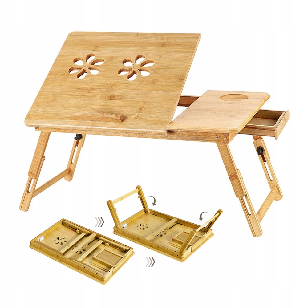 Stolik składany regulowany drewniany bambusowy pod laptopa