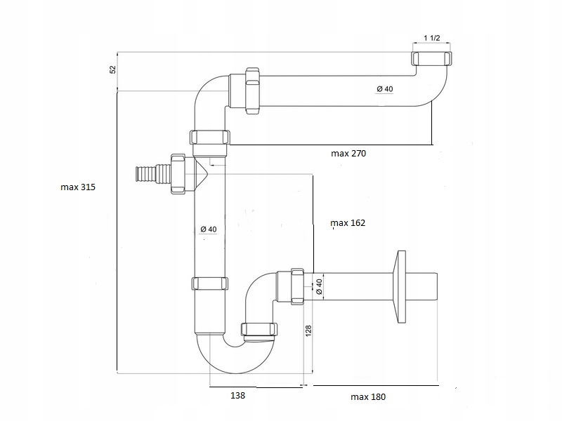 Syfon do zlewu pojedynczego przyścienny oszczędzający miejsce Kod producenta LD5015EU