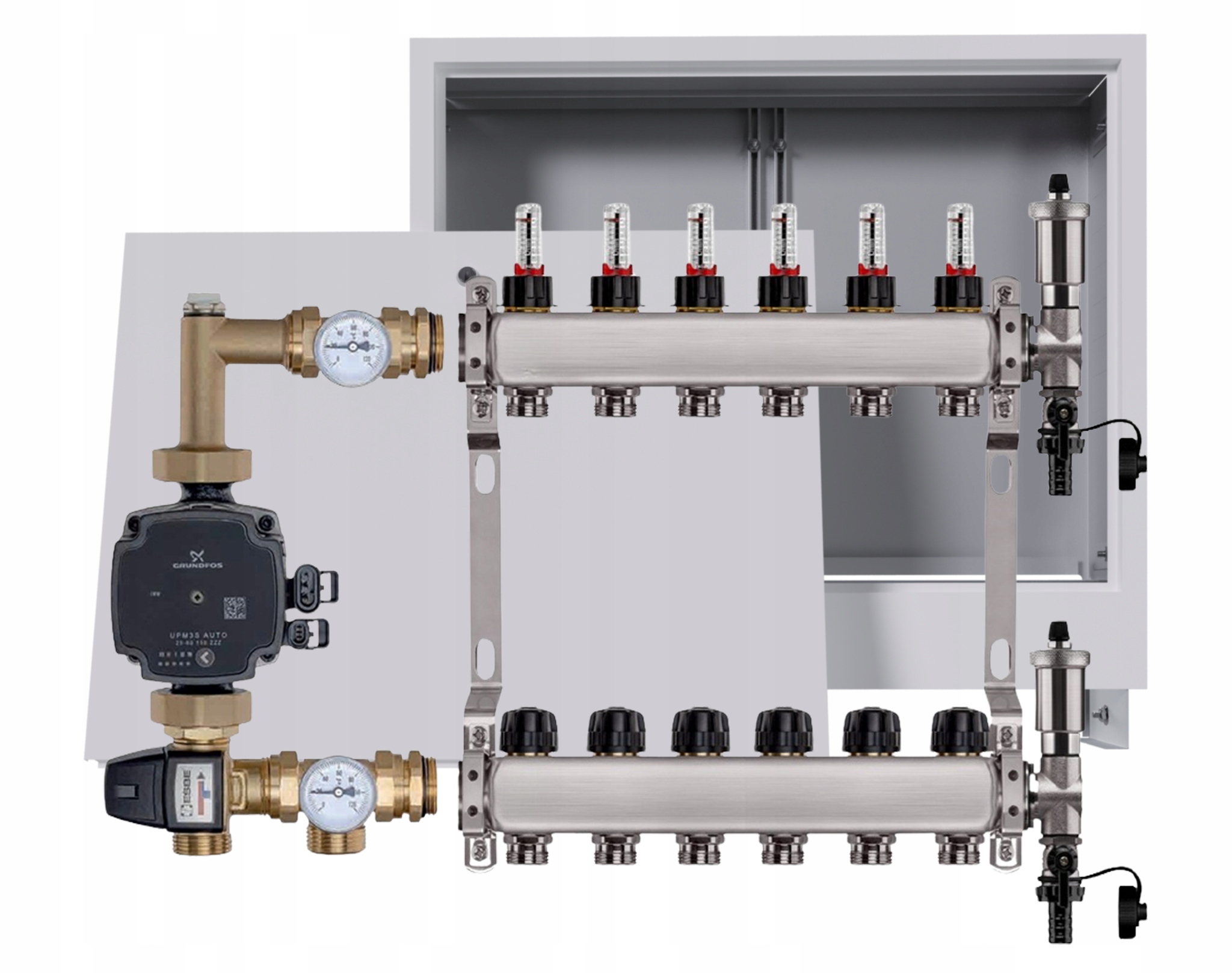Nerezový rozdělovač na podlahu 6 podomítkový box Pompa Grundfos