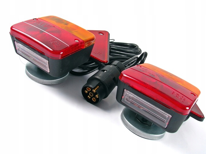 ZESTAW LAMP ZESPOLONYCH ŚWIATEŁ DO PRZYCZEPY NA MAGNES Z TRÓJKĄTEM odblask Marka Kamar