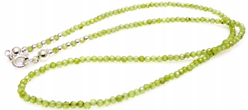 Olivínový náhrdelník s fazetovanými kuličkami 2 mm stříbro 925
