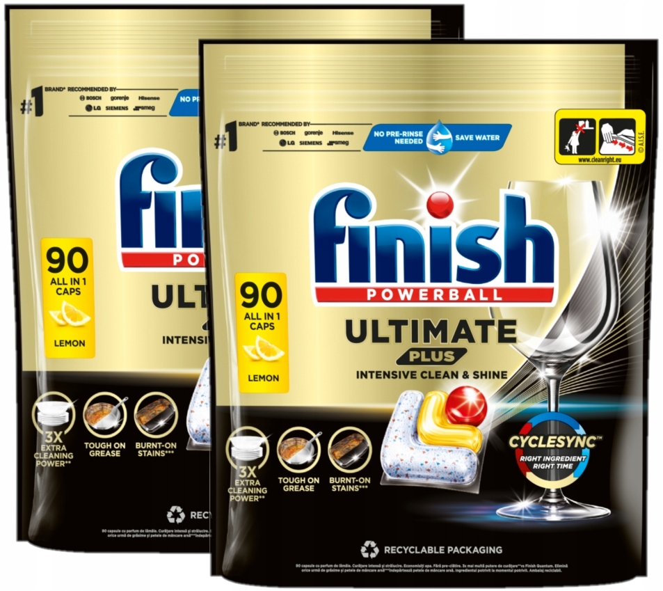 Finish Ultimate Plus Lemon Kapsle na mytí nádobí v myčce nádobí 90 ks