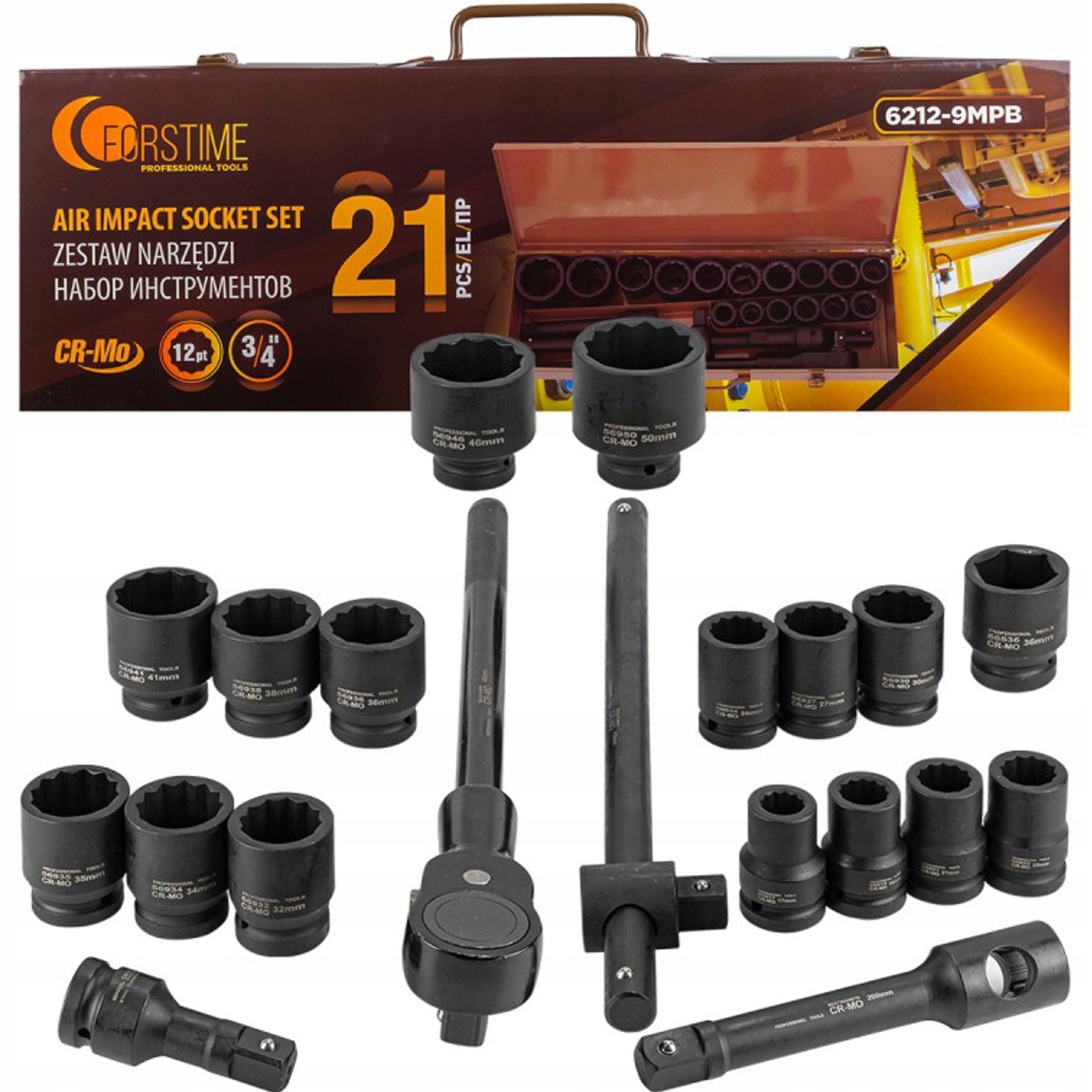 Kľúče nástavce úderové 3/4" 21ks Tir Sada náradia 17-50 mm 12-hranné