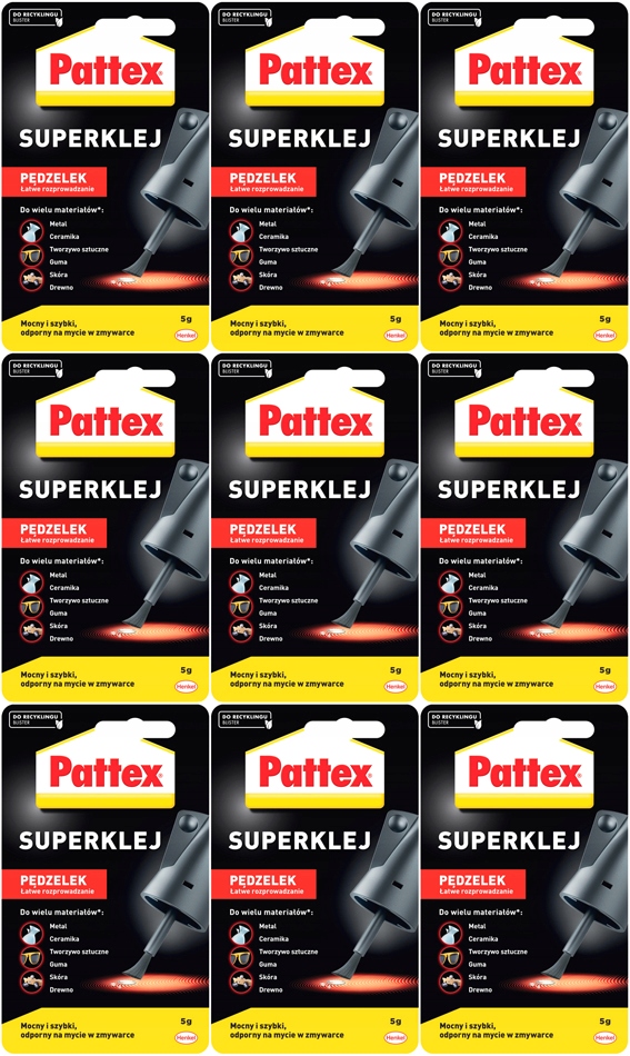 9x Mocny Klej Z Pędzelkiem Błyskawiczny Sekundowy Uniwersalny Pattex S.o.s.