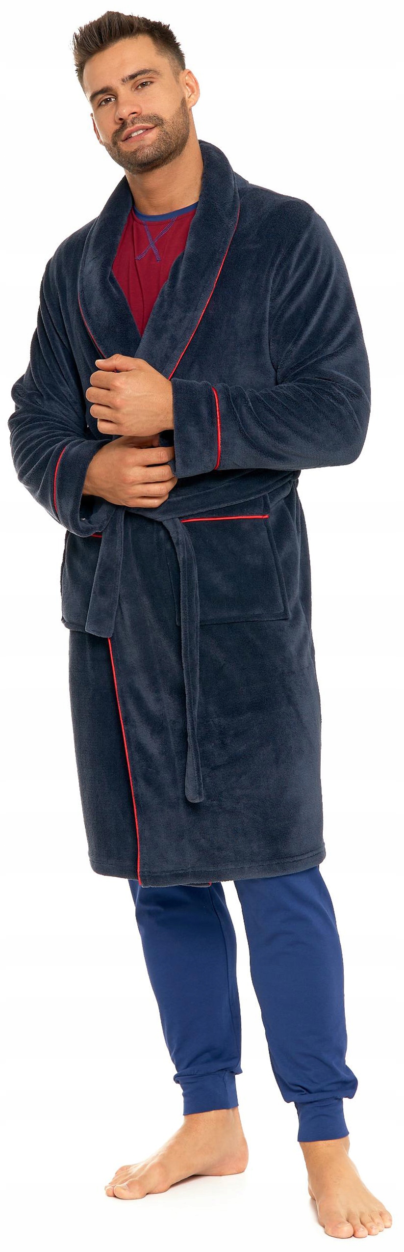 SZLAFROK męski Moraj polarowy miękki WIĄZANY - L Rozmiar L