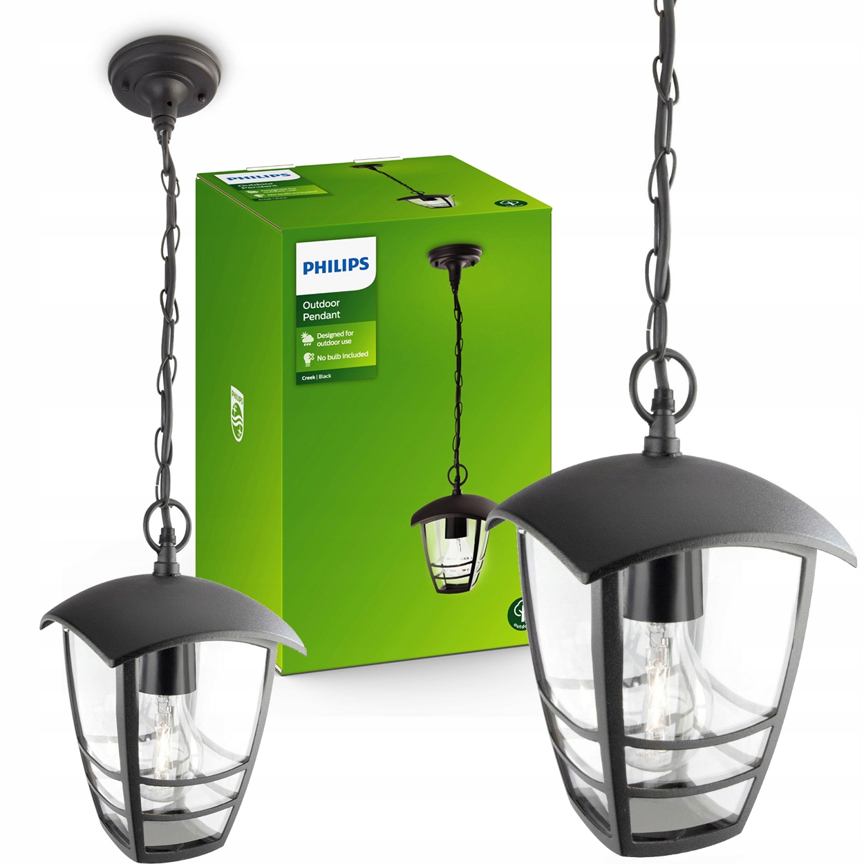 Lampa Wisząca Ogrodowa Zewnętrzna E27 Led Latarnia Czarna Creek Philips