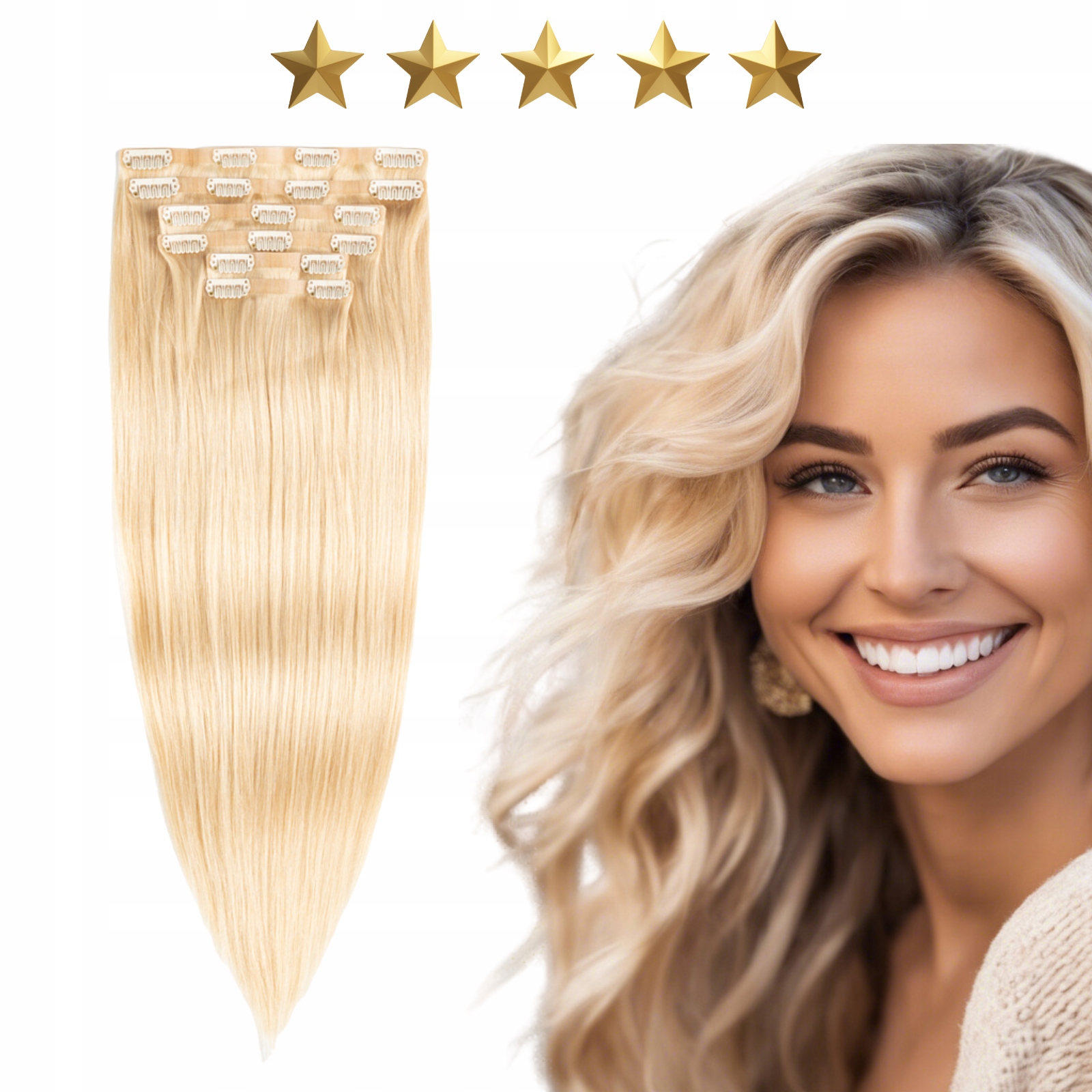 Přírodní příčesek do vlasů bezešvé Clip In 50 cm 120 g #24 Sluneční blond