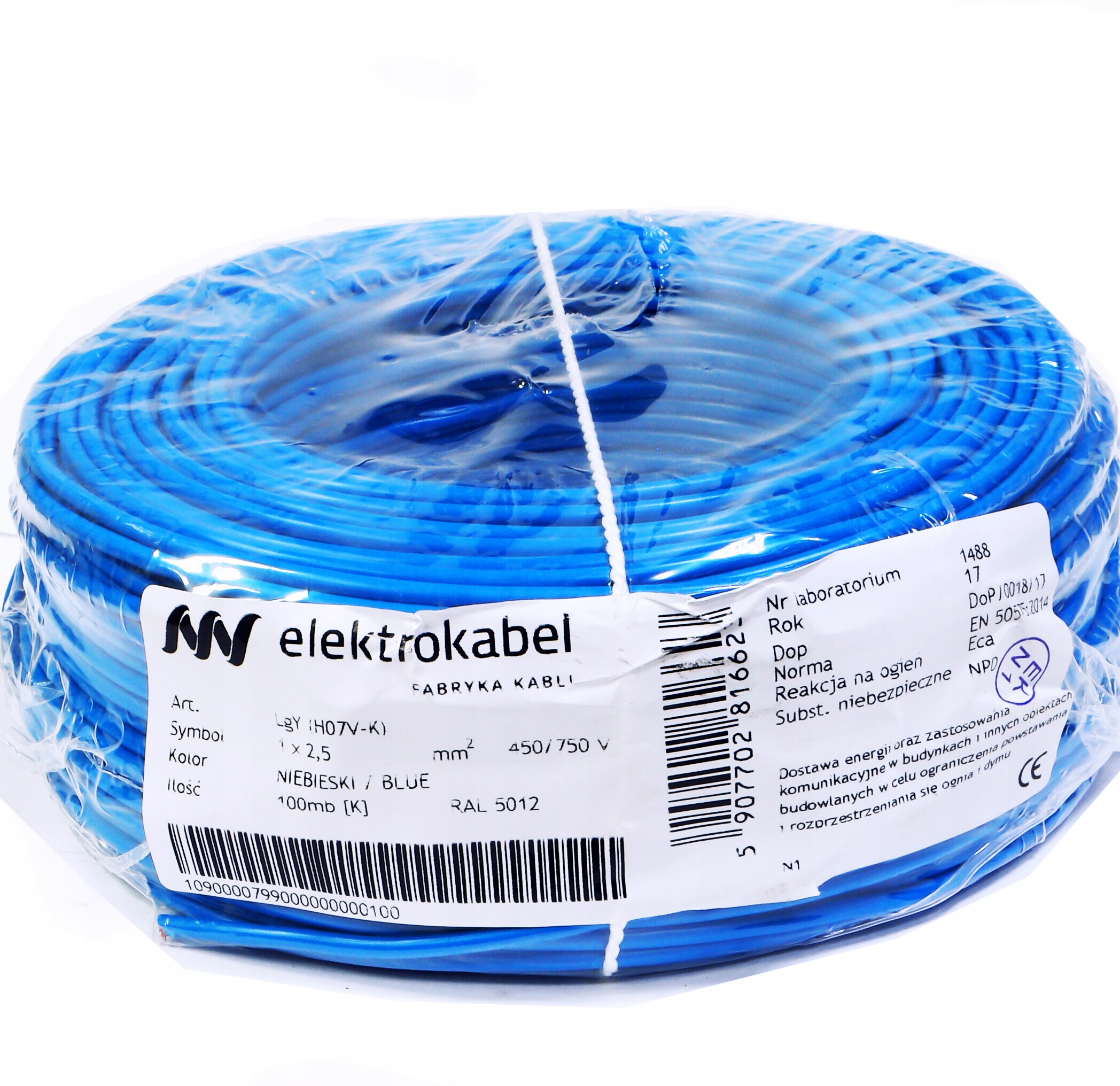 Kábel lanko Lgy 2,5mm 2,5 modrá medená 750V 100m puk