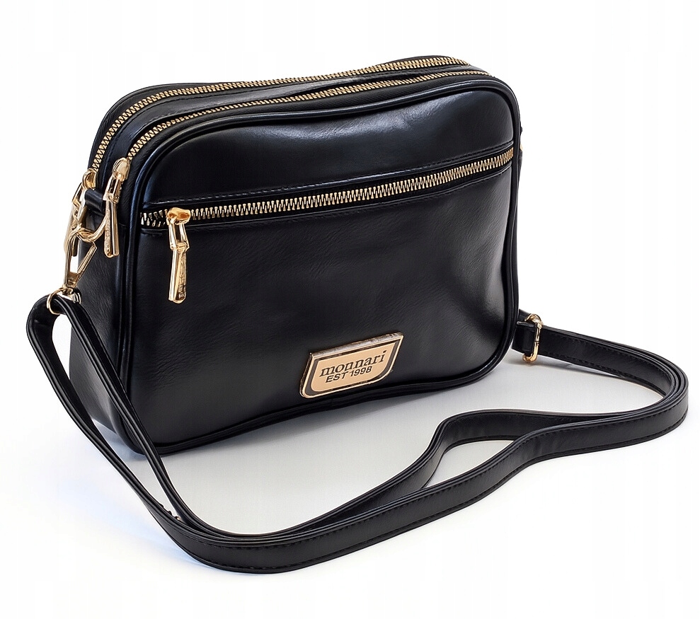 Monnari Torebka Damska Listonoszka Na Ramię Czarna Skórzana Logo