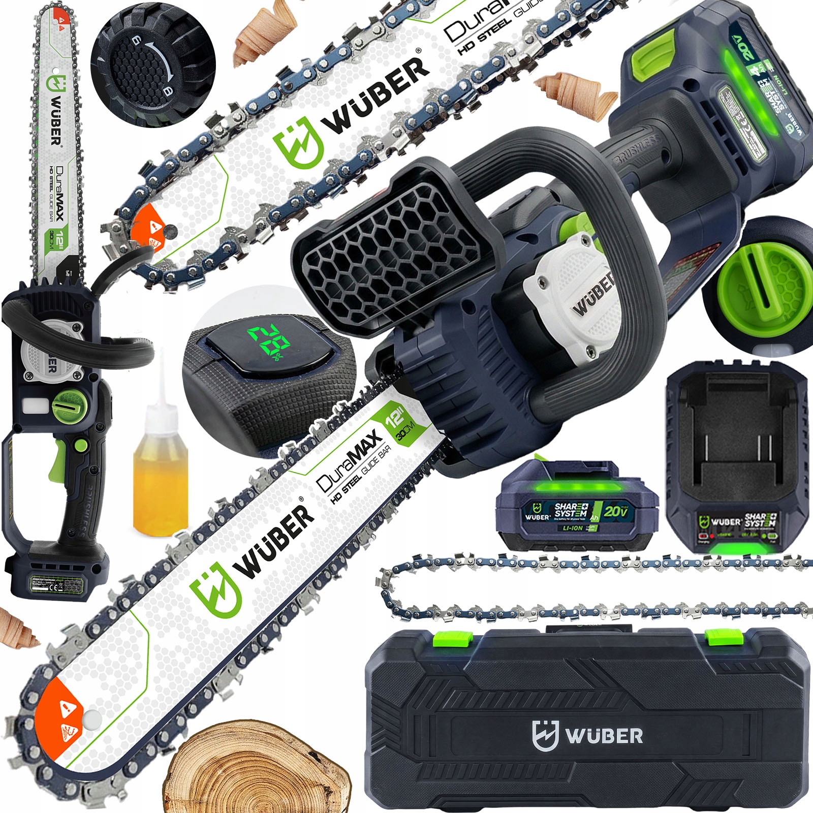 Piła Akumulatorowa Łańcuchowa Bateria 4.0 Ah +ładowarka Prowadnica 12"+OLEJ