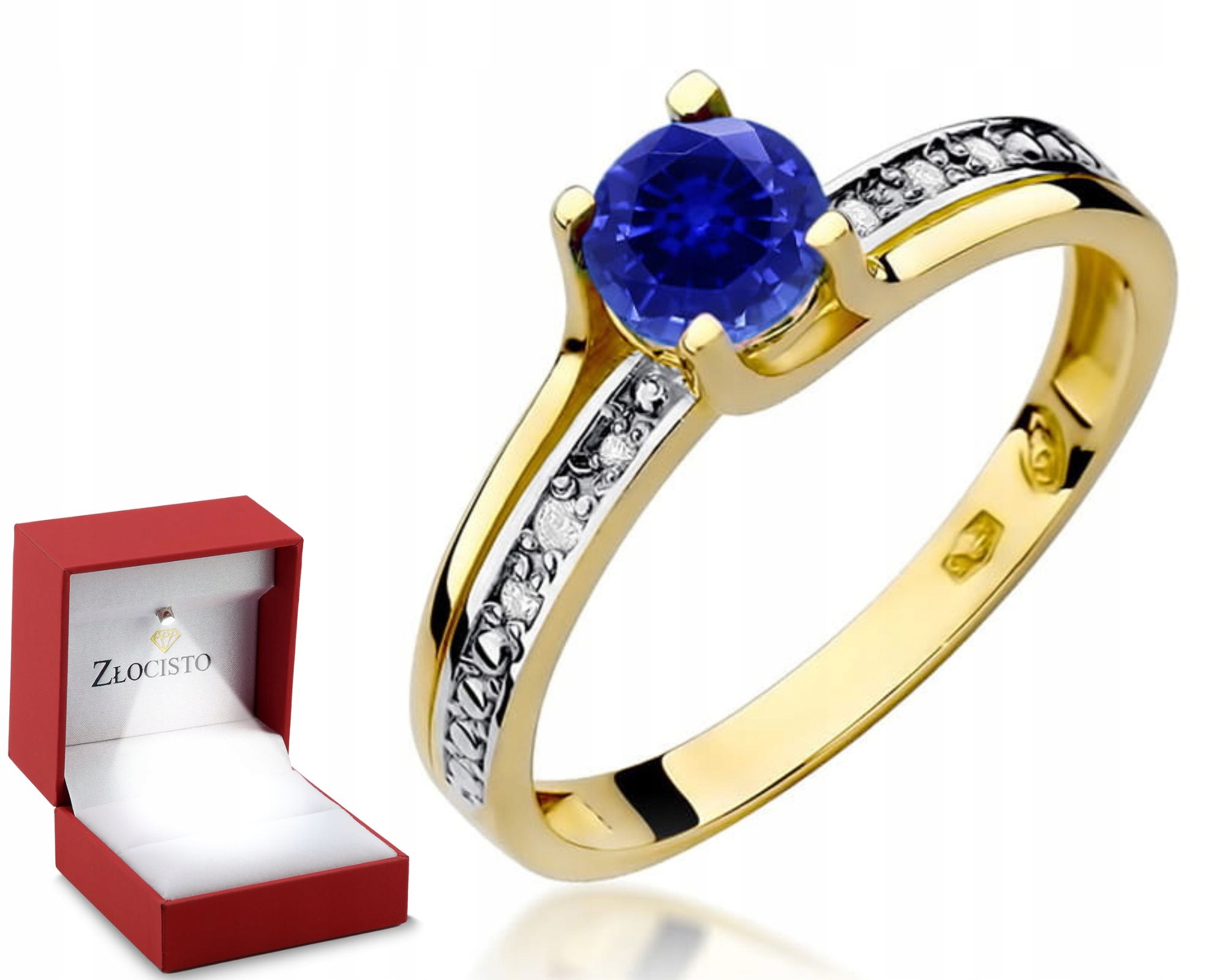 Zlatý Prstýnek Se Safírem A Brilianty, Žluté Zlato, Gravírování, 585 Dárek