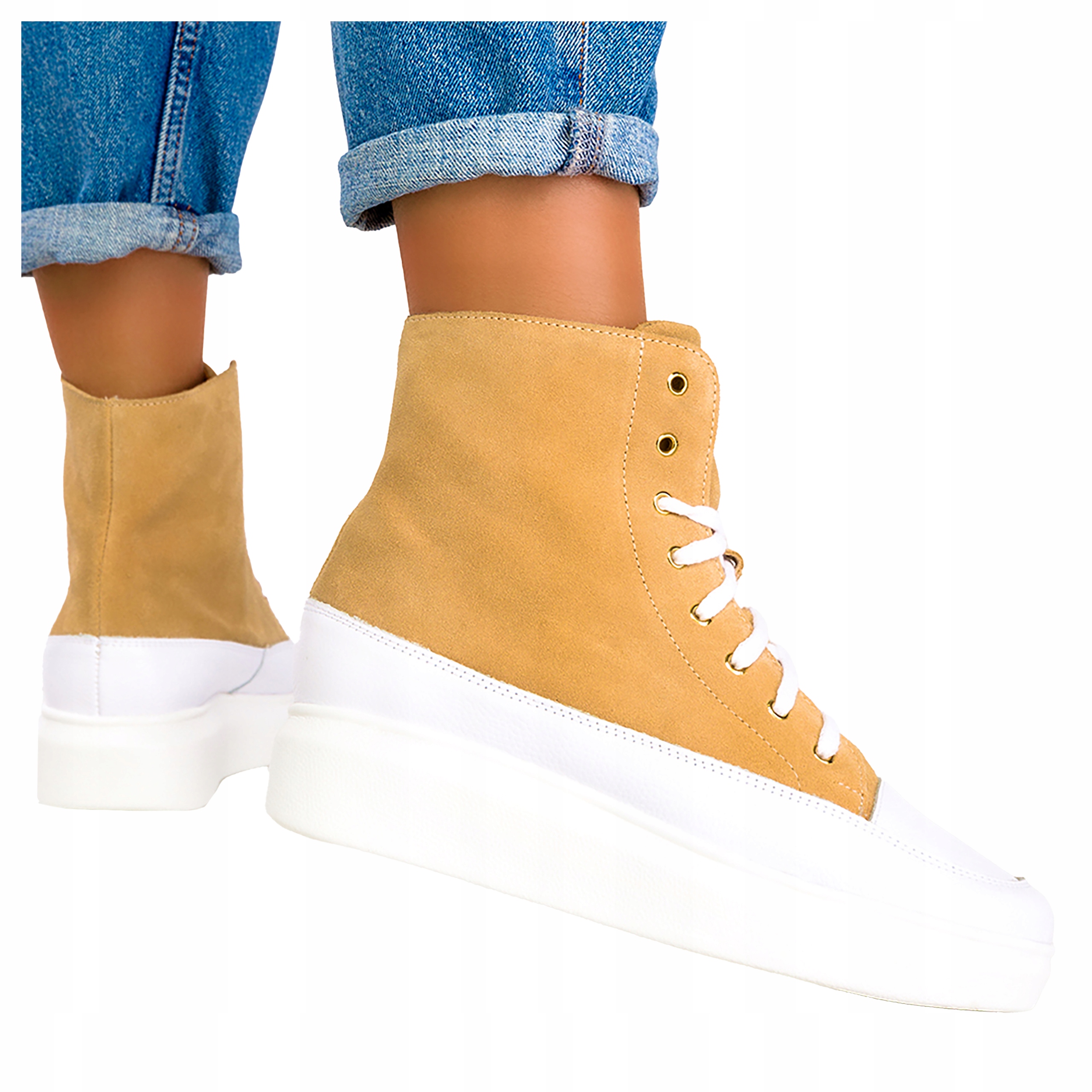 Tenisky Vysoké Boty Na Platformě Kožené New 38