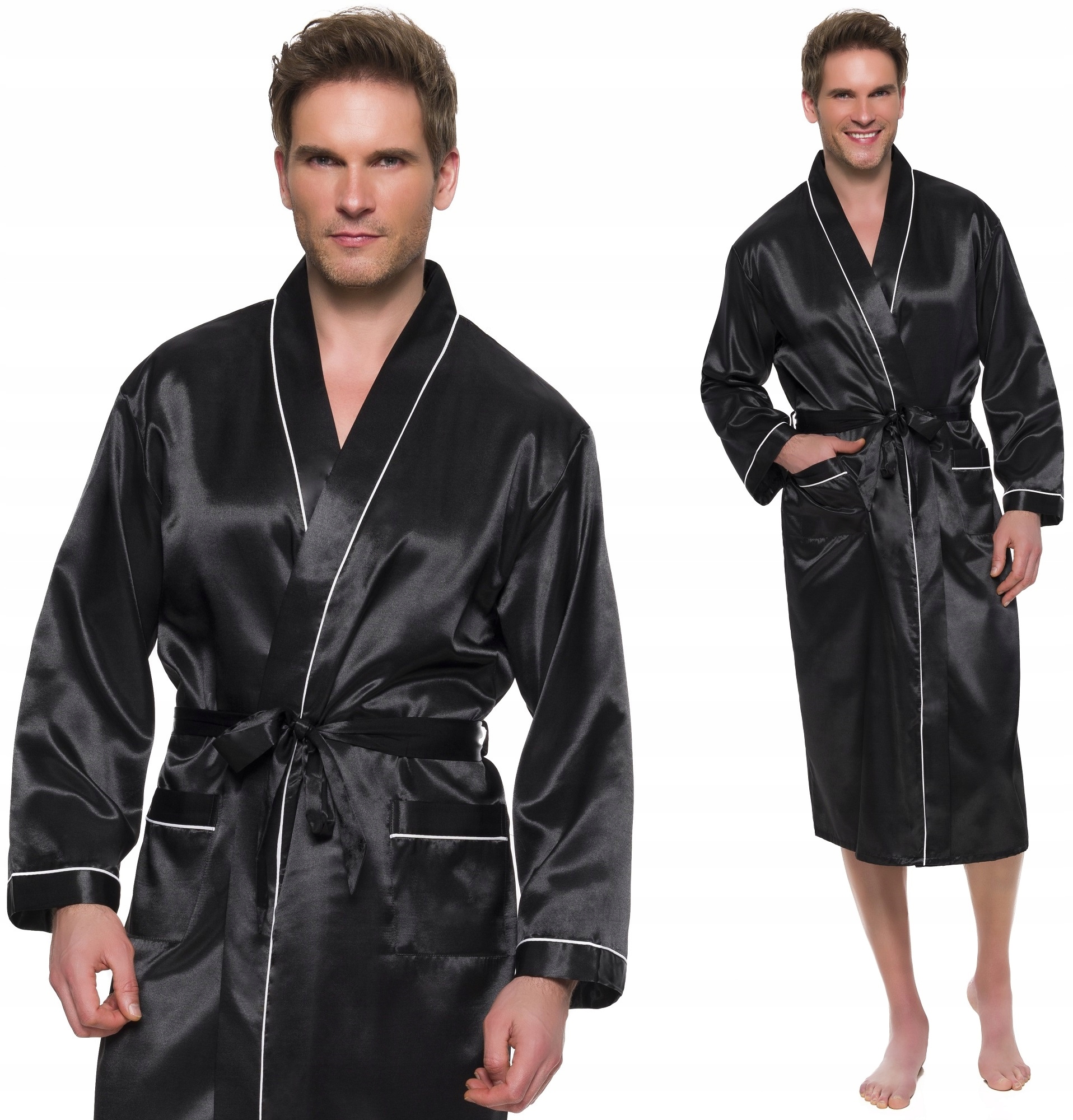 SATYNOWY SZLAFROK MĘSKI SZALOWY - SUPER JAKOŚĆ 3XL