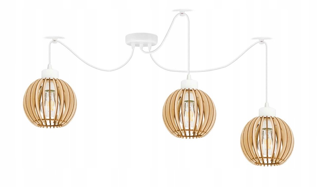 Lampa Pająk Sufitowa Led Wisząca Żyrandol Loft Led E27 Klosz Drewno Biała