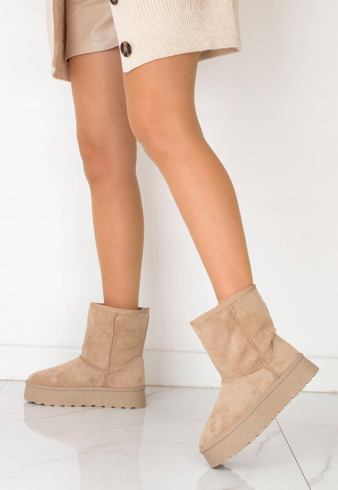 7863 CAMEL OCIEPLANE BOTKI ŚNIEGOWCE NA PLATFORMIE WYSOKIE CIEPŁE KOZAKI 38 Materiał podeszwy inny