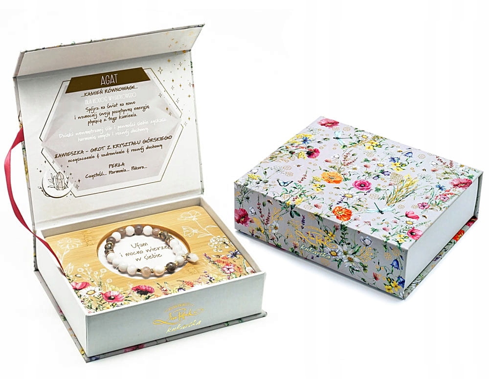 Bransoletka kukartka Agat pudełko z bambusową tacą BRC-05