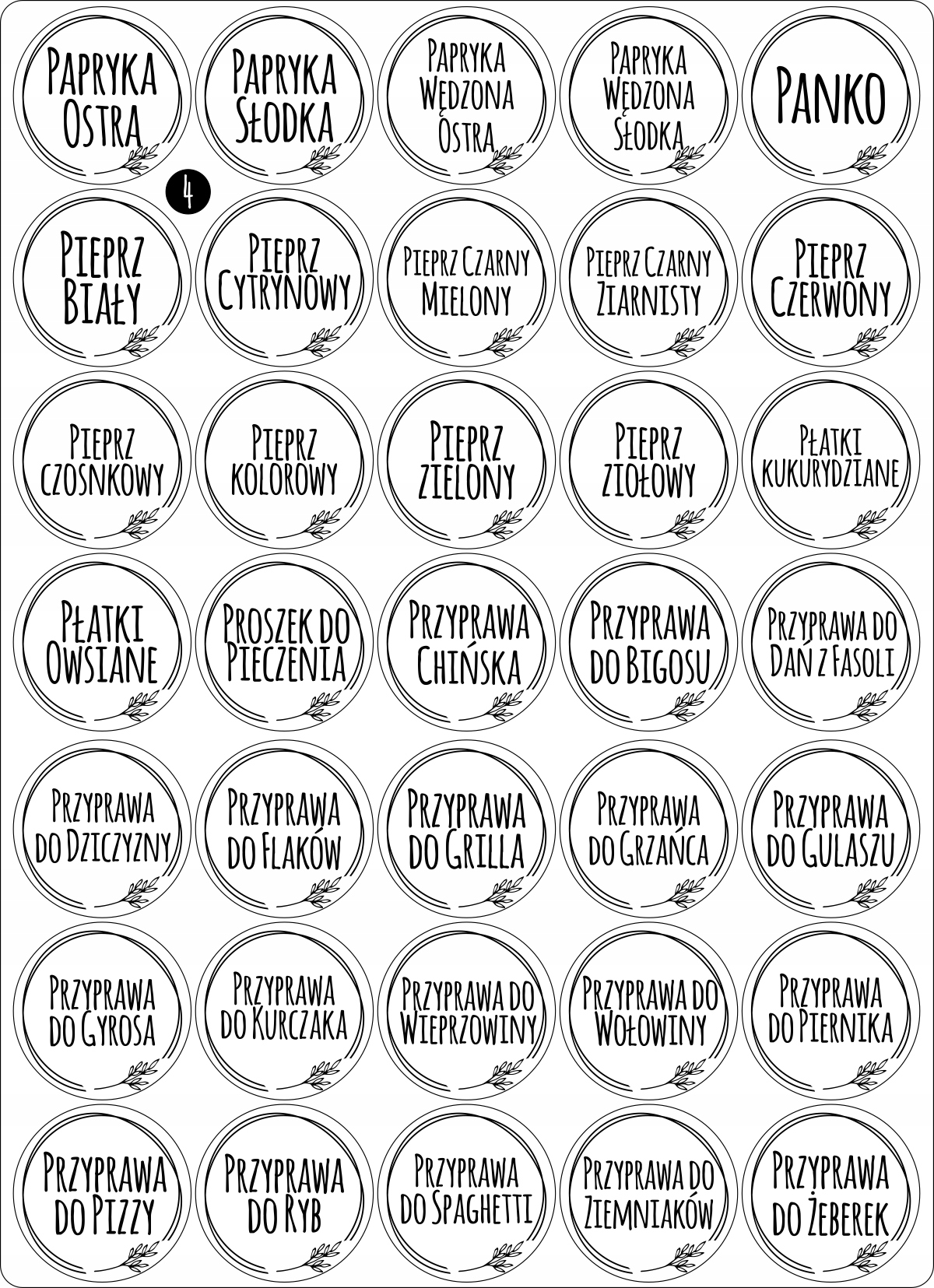 ETYKIETY na słoiki PRZYPRAWY białe ZESTAW 175 szt Rodzaj na przyprawy