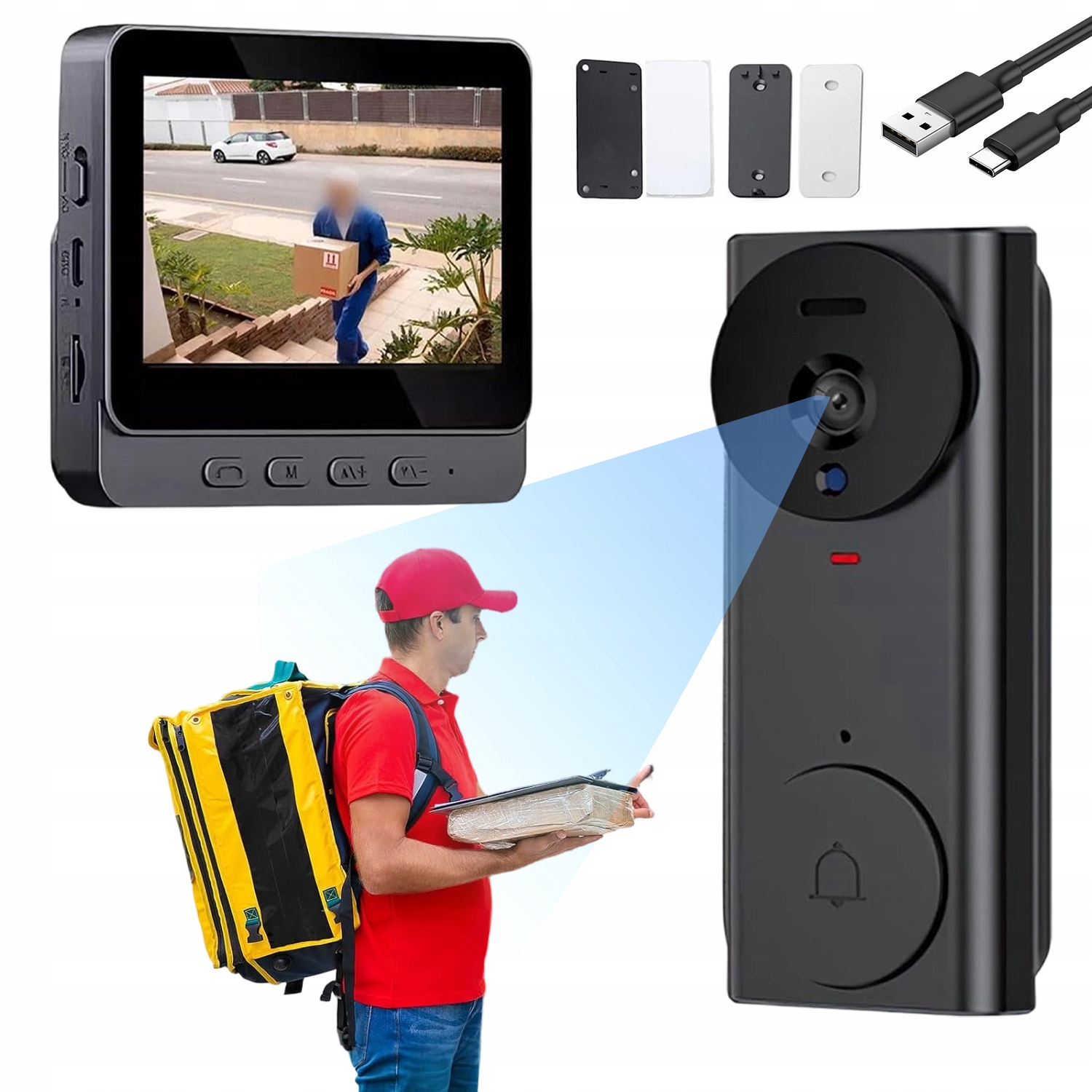 Bt Bezdrátový Zvonek Kamera 120° Noční Vidění Náhled Na Obrazovce 4.3