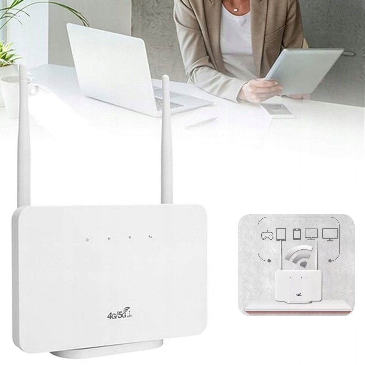 Router 4G Lte 2x Antena Kartę Sim Do 300 Mb/s Z Wifi I Portem Sieciowym