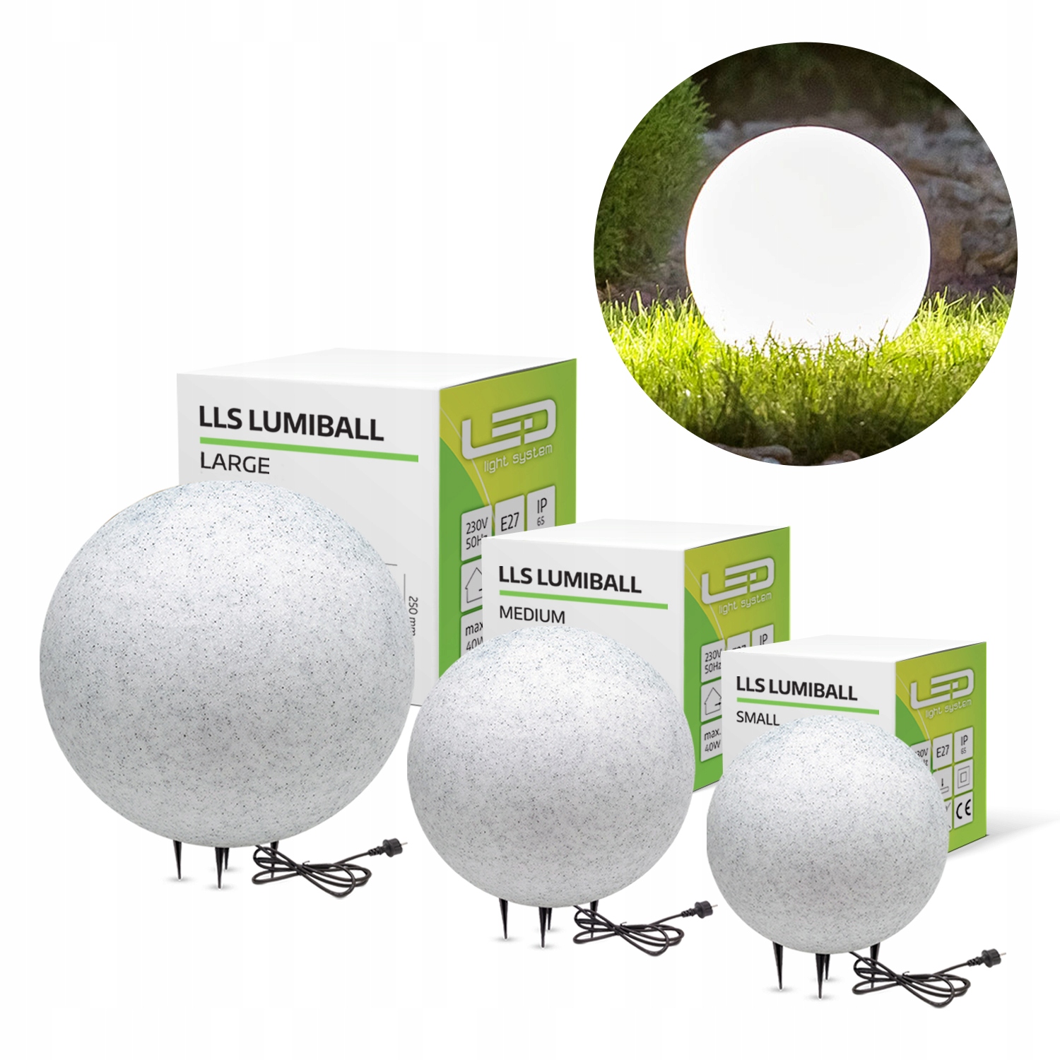 Zestaw 3x Lampy do ogrodu Kula Ozdobna Dekoracja 25cm, 28cm, 38cm IP65