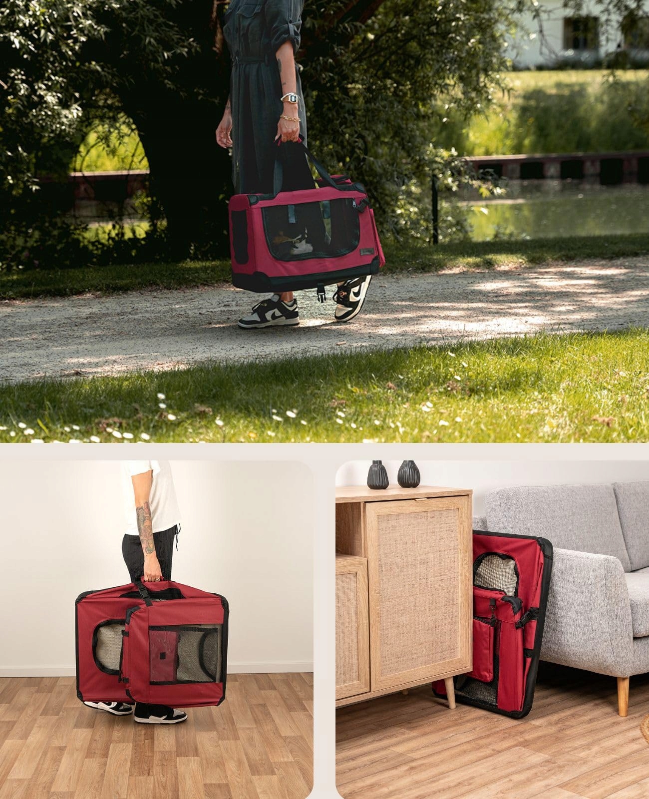 LIONTO Składana Transporter Dla Psów I Kotów Do 10kg Ciemnoczerwony — miniatura 4