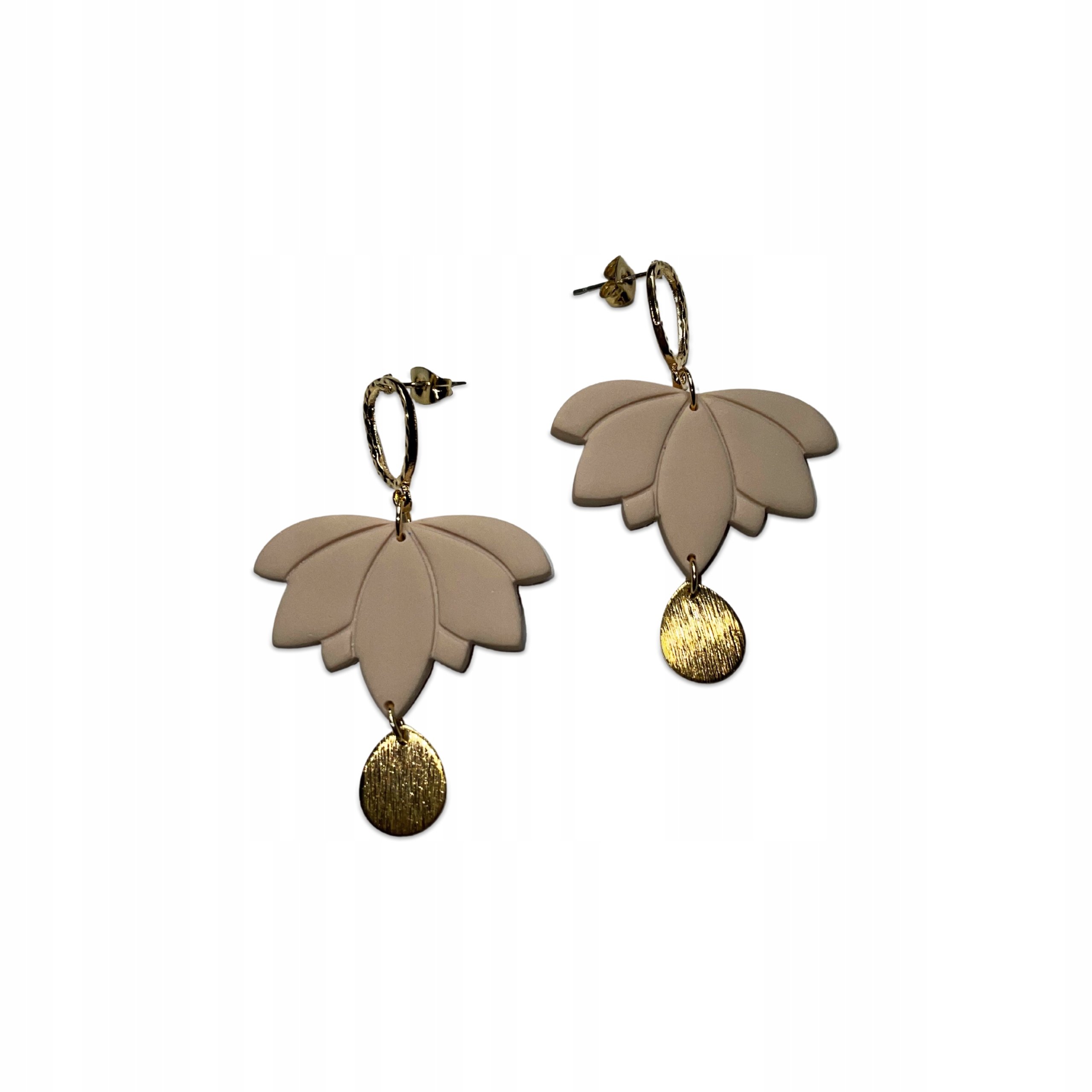 Náušnice Zlaté Béžové Boho Květ Lotosu Závěsné Polymerová Hlína