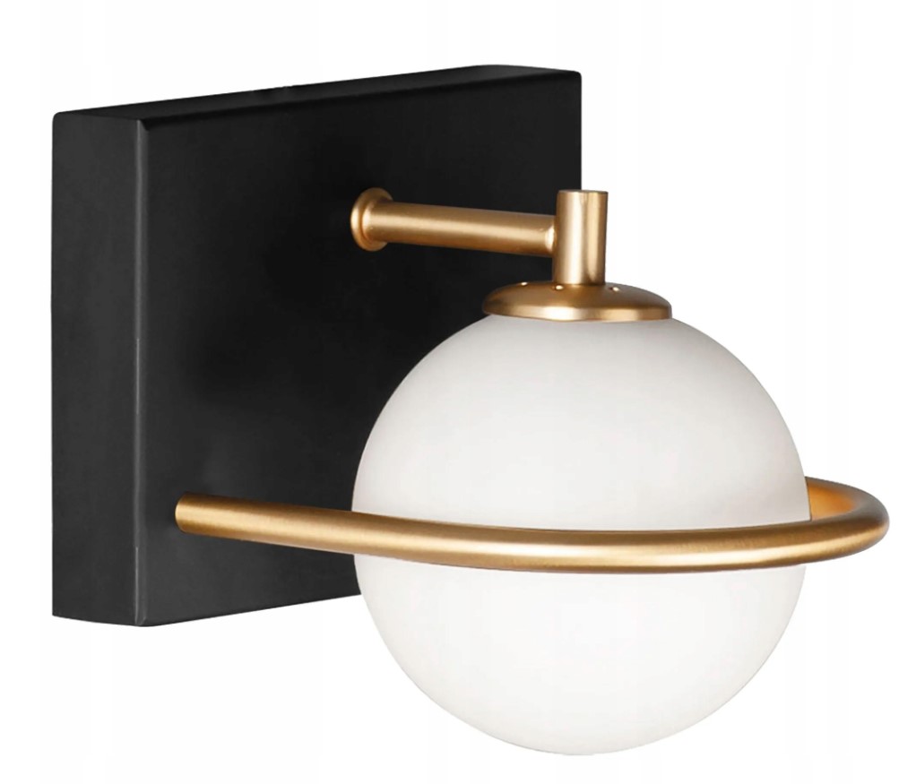 Lampa Ścienna Kinkiet Industrialna Czarna Złota Szklana Kula Black Gold E27