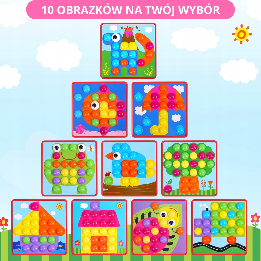Układanka Gra Edukacyjna Guzikowa Mozaika Ilustracje Kreatywna Zabawa Certyfikaty, opinie, atesty CE