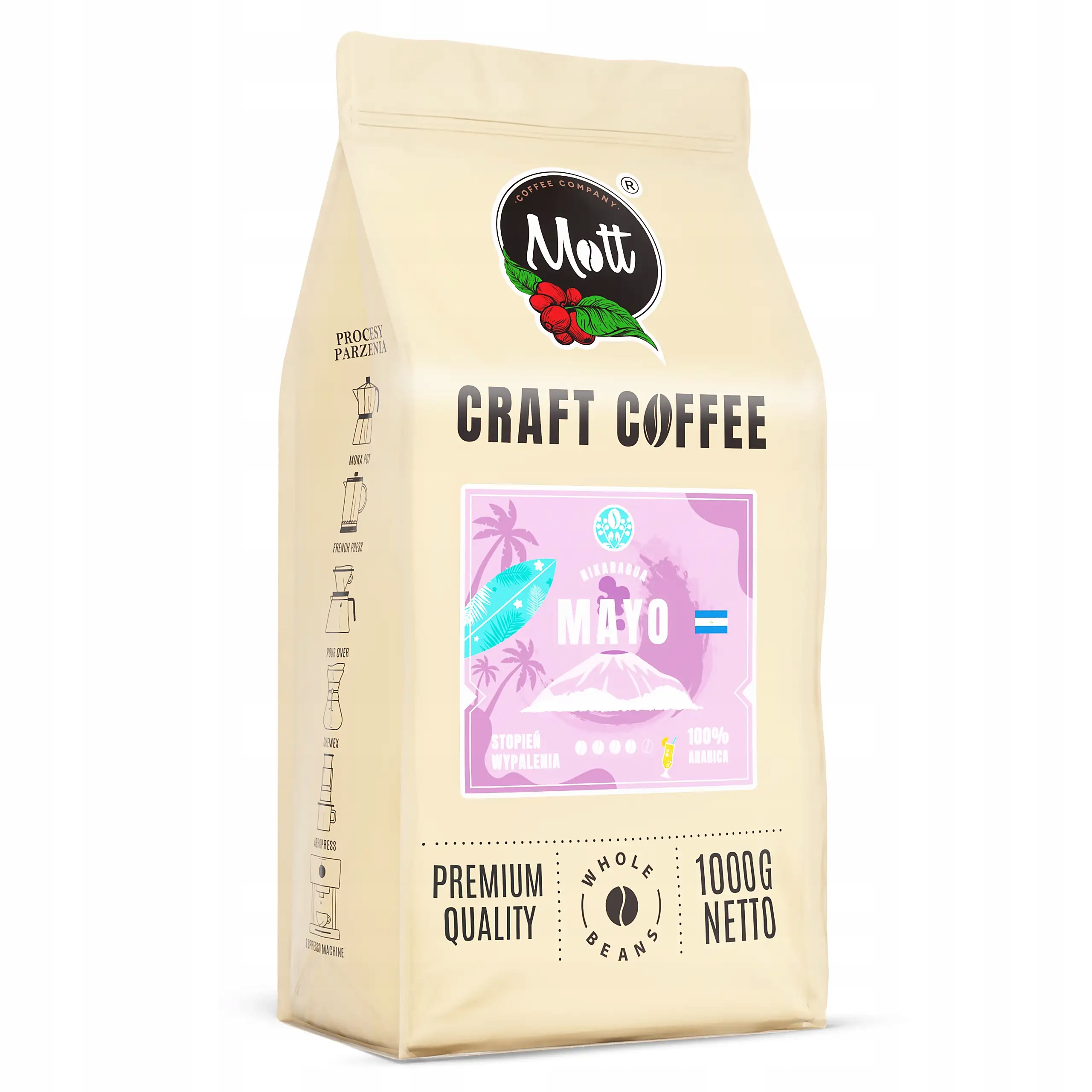 Káva zrnková 1 kg 100% Arabica Čerstvě pražená Nikaragua Mott Mayo