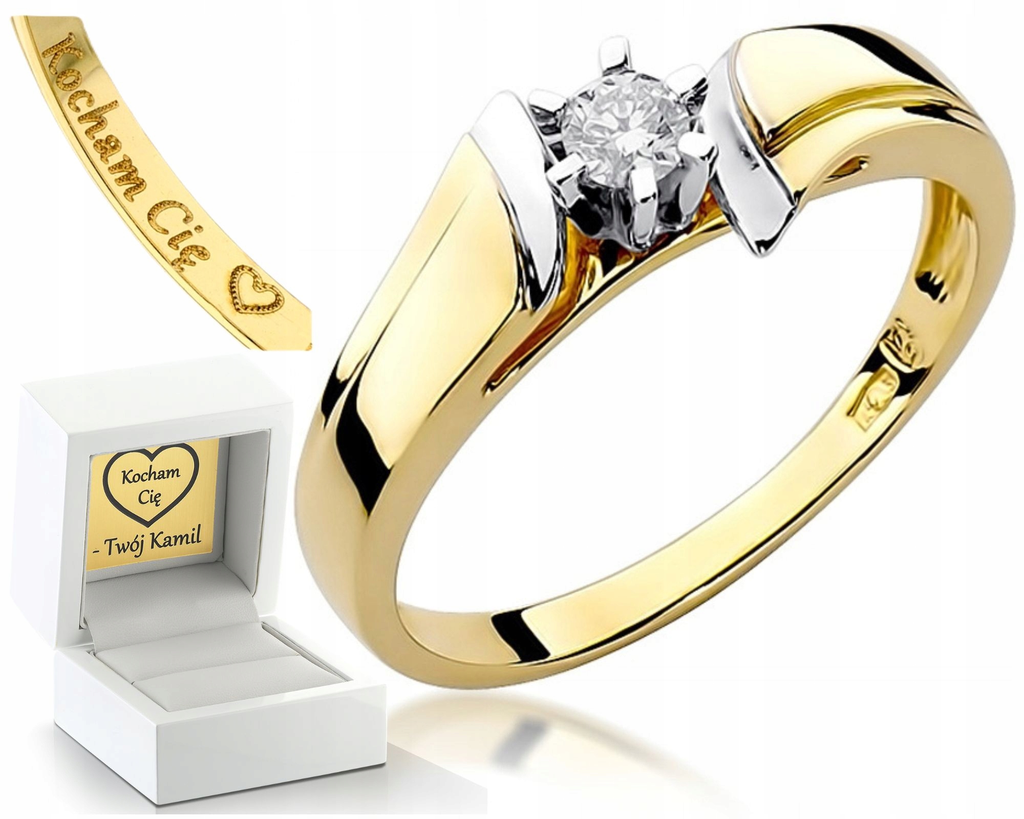 Zlatý Prstýnek Diamant Briliant Gravírování Bonus Zásnubní Dárek