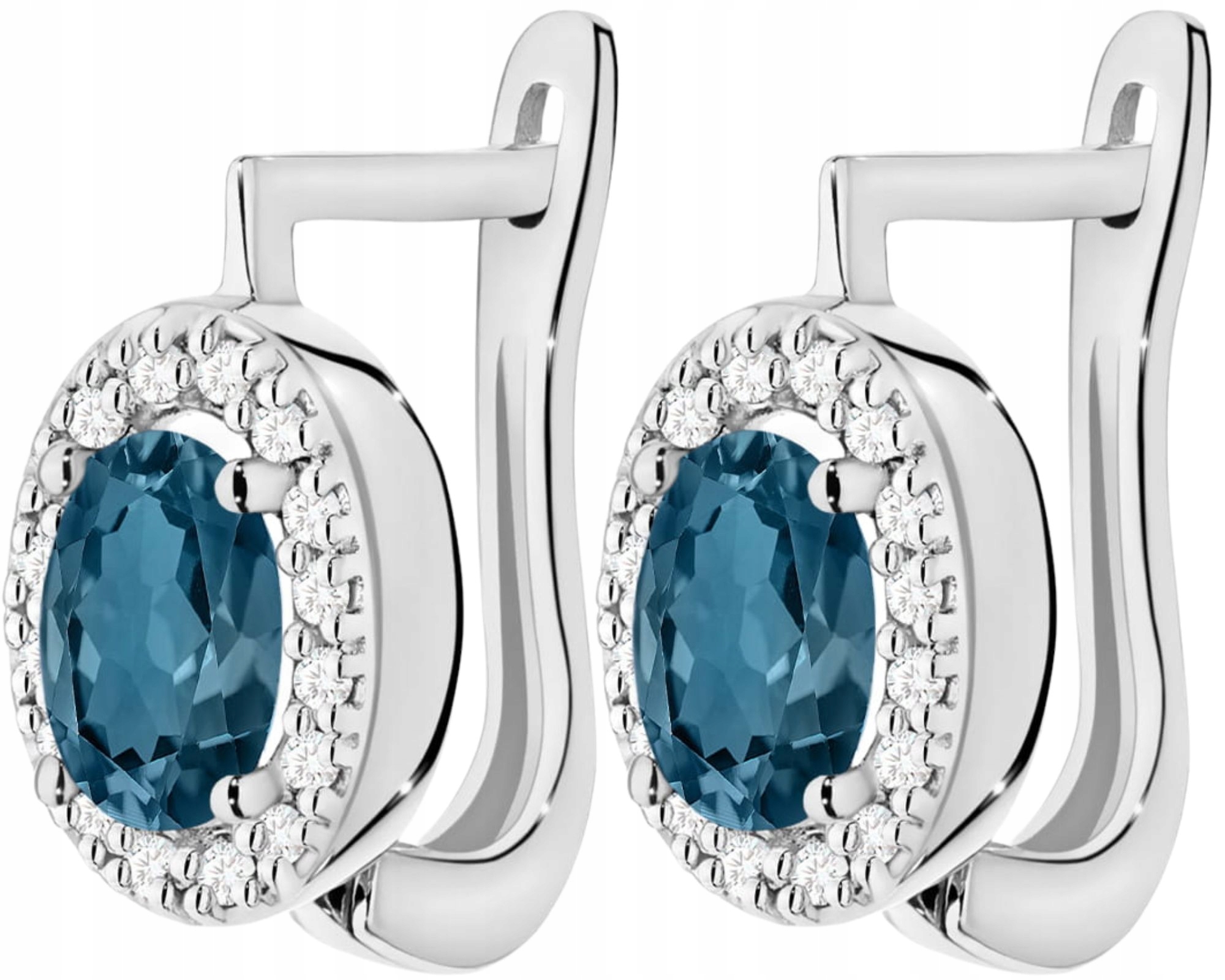 Topaz London Blue Diamanty Brilianty Náušnice Anglické Zapínání Zlato 585