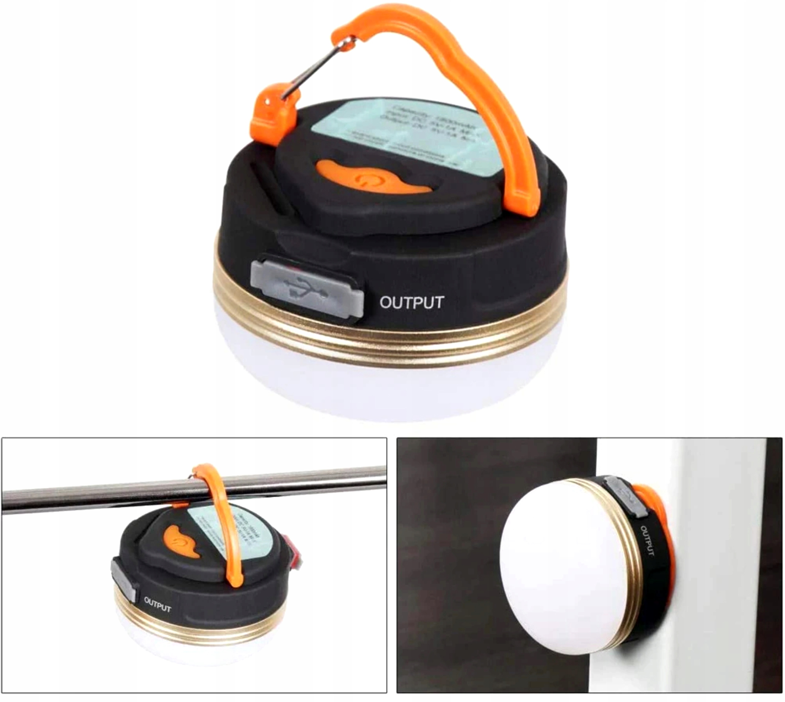 LAMPKA TURYSTYCZNA KEMPINGOWA LED POWERBANK WODOODPORNA MAGNES 1800mAh Kolor dominujący czarny