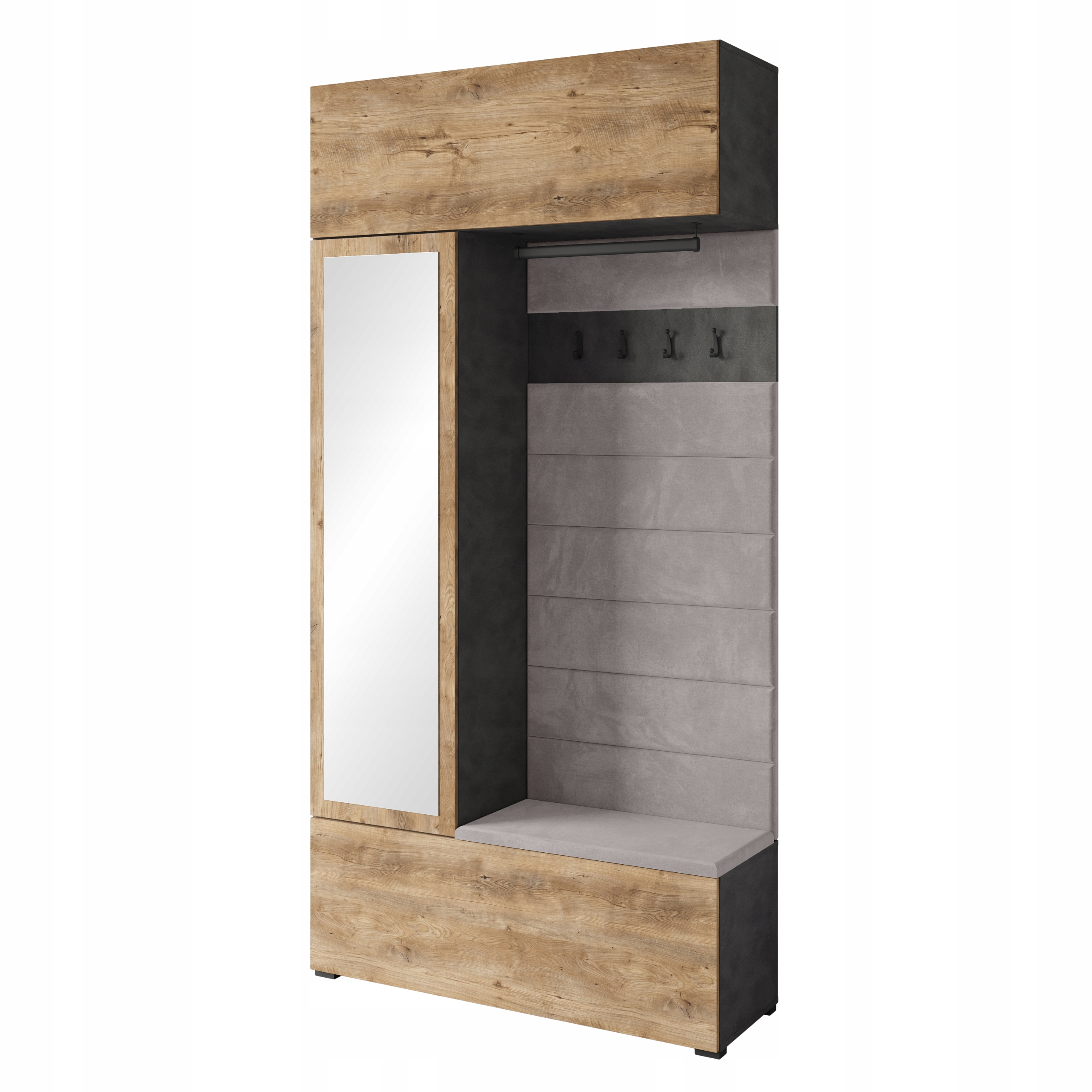 Čalouněná šatní skříň Tejo se zrcadlem, botník, matera/dub kaštanový