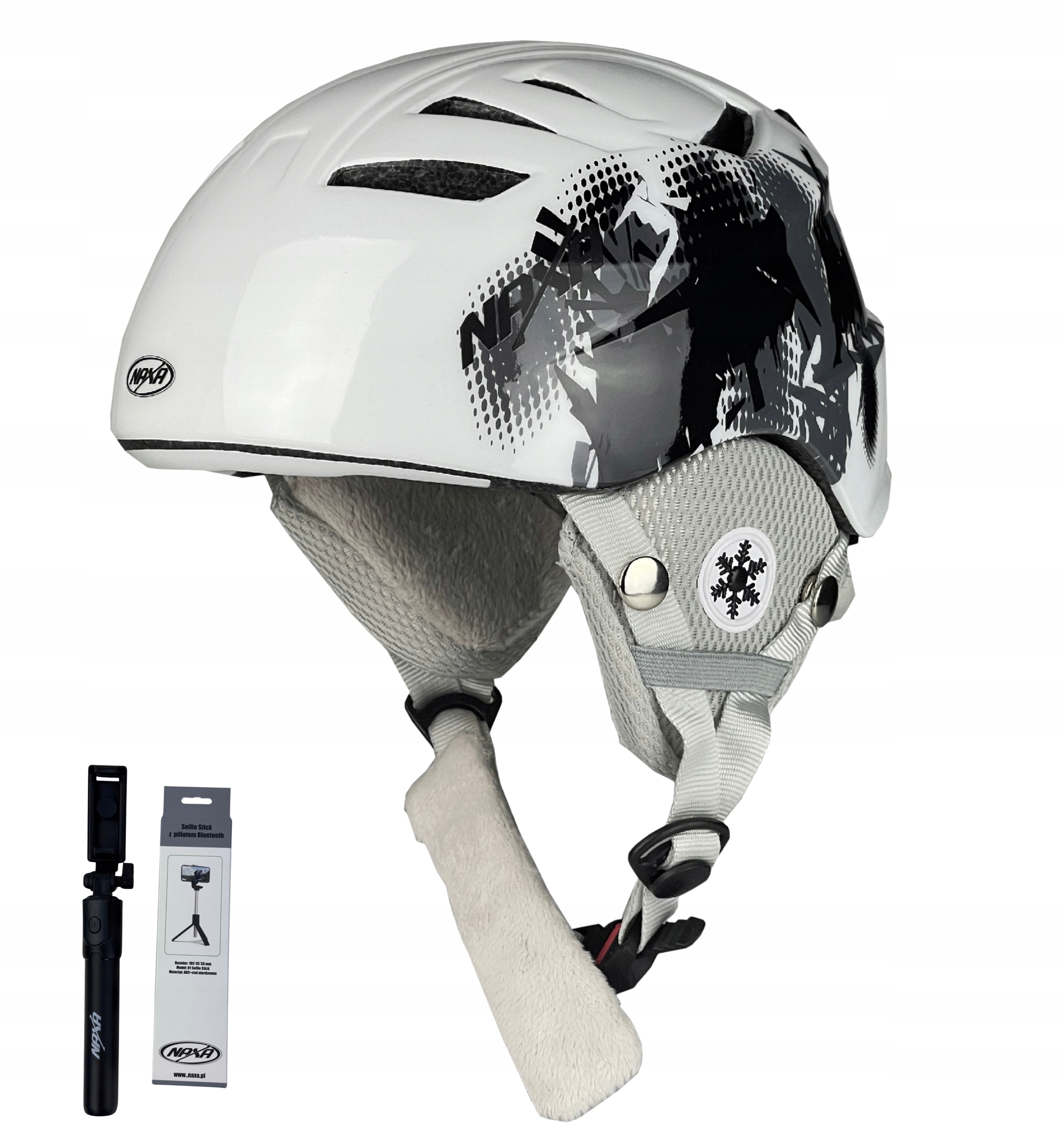 Kask Narciarski Naxa SK4/C/XS Regulowany +statyw Selfie Stick Do Telefonu