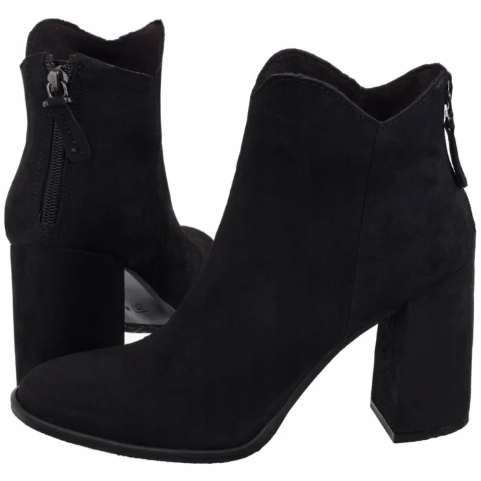 Dámské klasické Kotníkové Boty na podpatku Nessi Černé Velurové 19618_ W