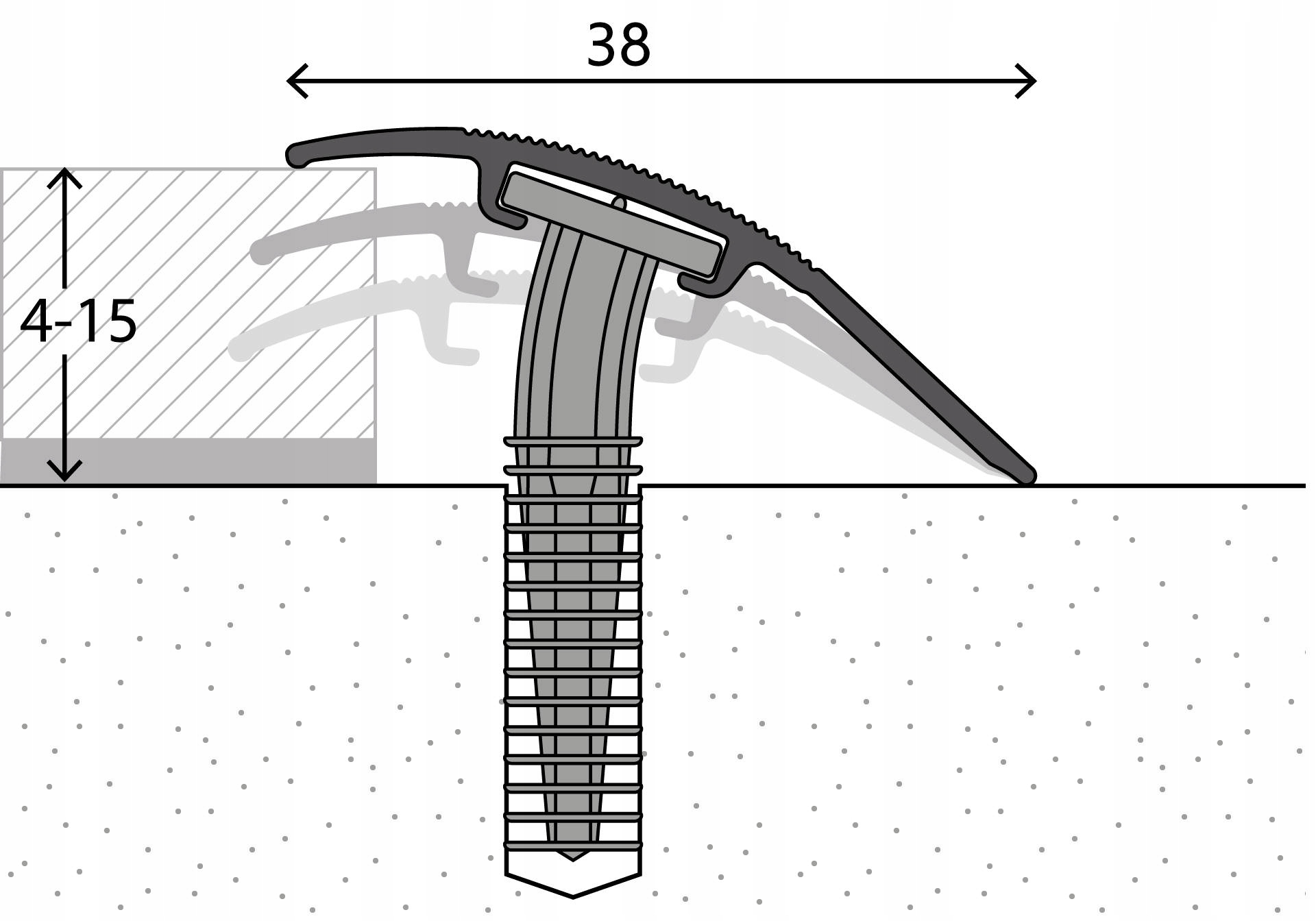 Listwa progowa PRINZ 38x900 ALU niwelująca cicha Sposób montażu wciskane