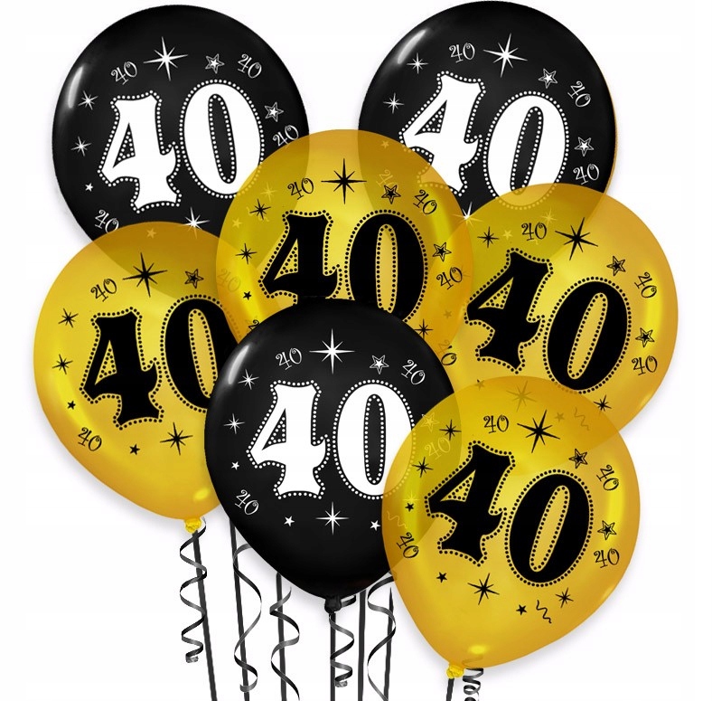Balony 40-stka 40 Urodziny Złote Czarne MIX x10