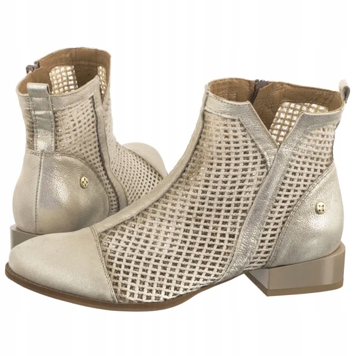Dámské boty Ažurové Kotníkové Boty Maciejka Béžová/Zlatá 06397-04/00-1