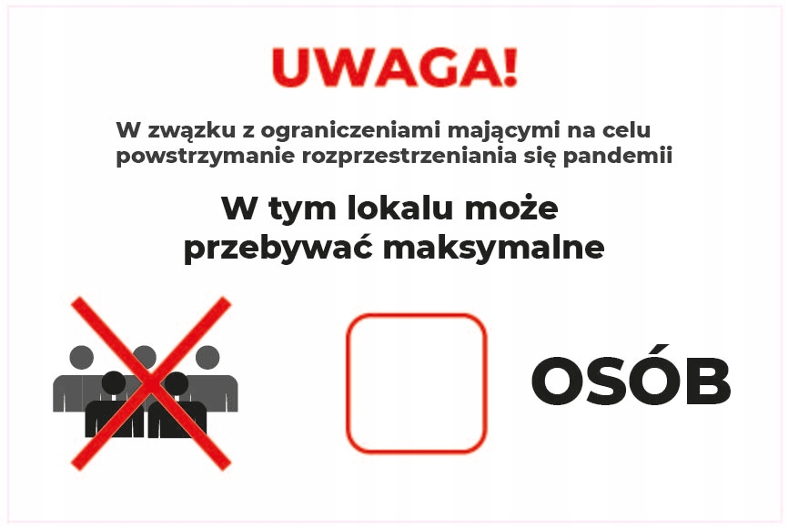 NAKLEJKA OGRANICZONA LICZBA OSÓB, UWAGA, BHP