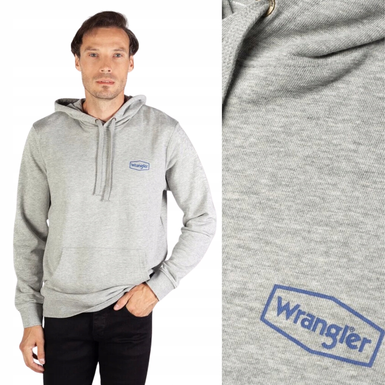 Mikina Wrangler Mid Grey Mele Šedá Mikina S Kapucí Malým Logem Klokanka M