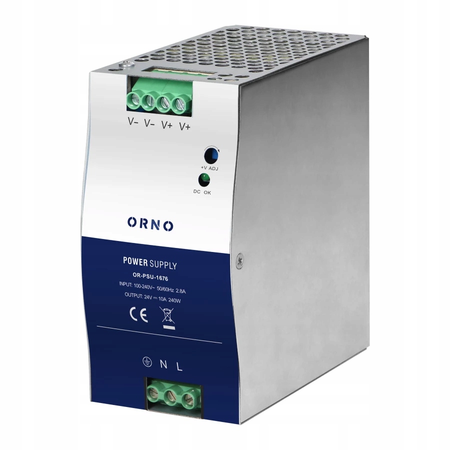 Průmyslový napájecí zdroj na Din lištu, 24VDC, 10A, 240W, v kovovém pouzdře