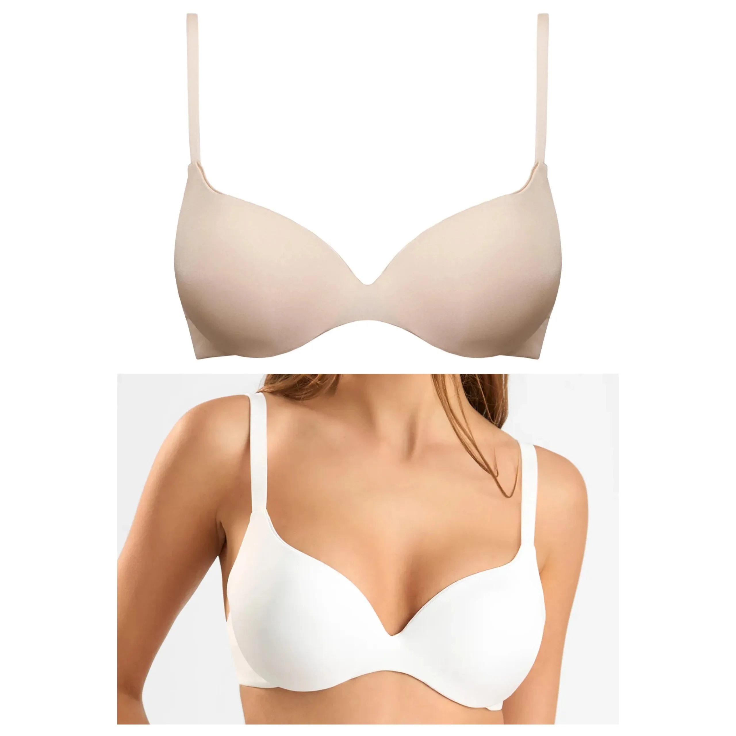 2x Push-up podprsenka s hladkými košíčky Sielei 1368 bílá béžová 80B