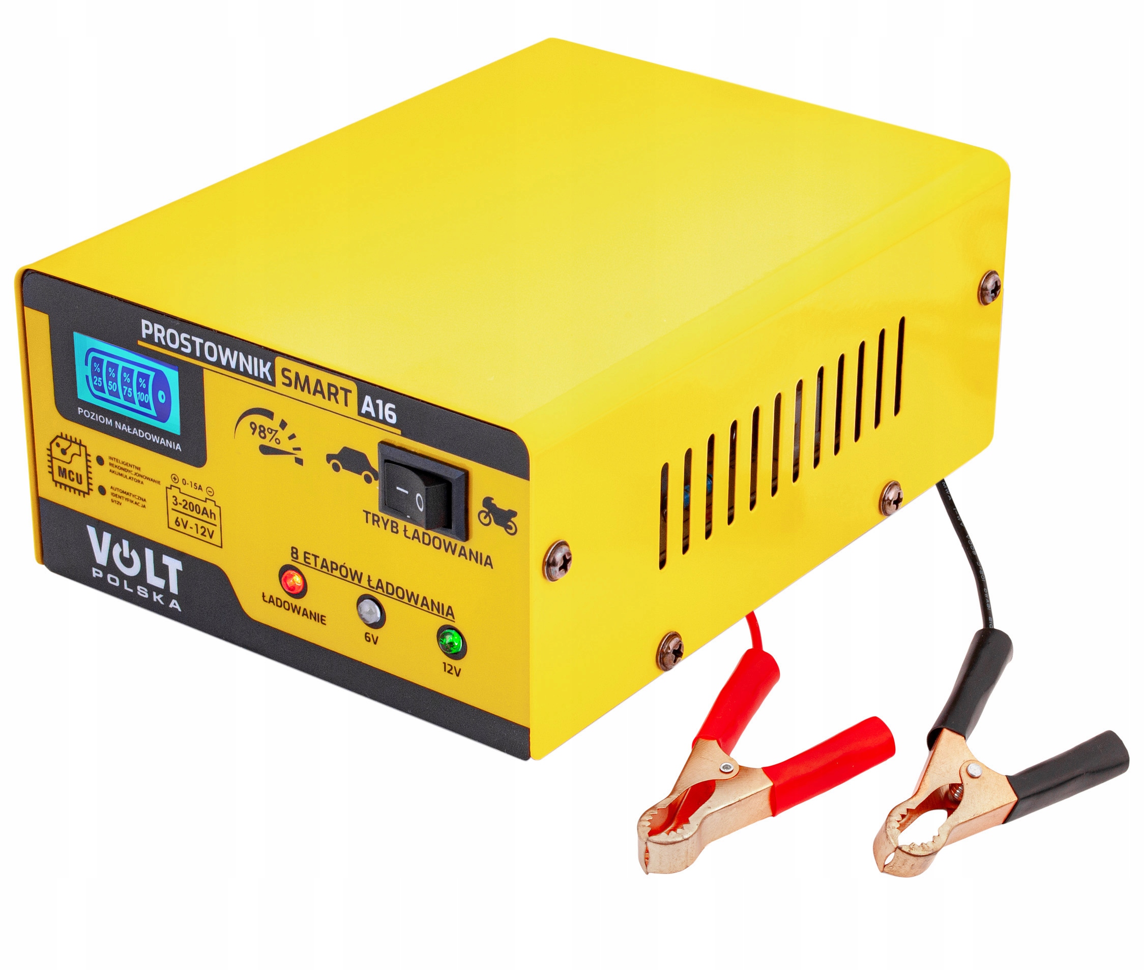 ŁADOWARKA PROSTOWNIK DO AKUMULATORA LCD 6V 12V 15A Model Smart A16
