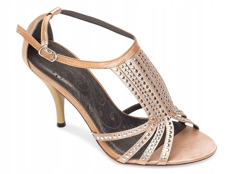 

Satynowe sandałki z nitami na szpilce Beżowe 40