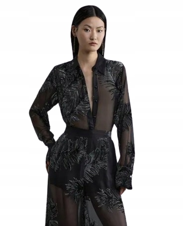 Karen Millen Černá Košile S Rostlinným Vzorem 36 B1F